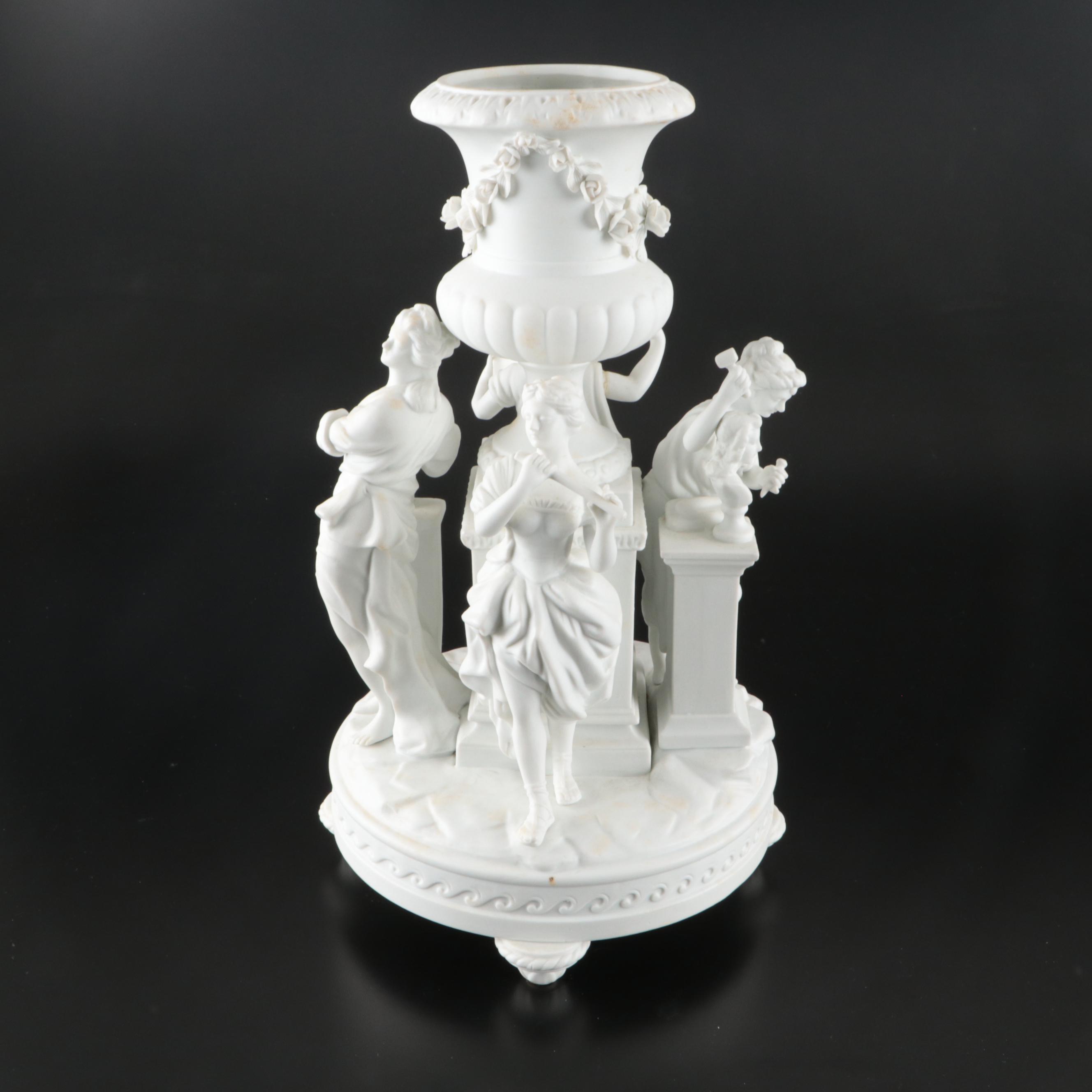 European Parian Neoclassical Four Muses Centerpiece, Late 19th/Early 20th C.