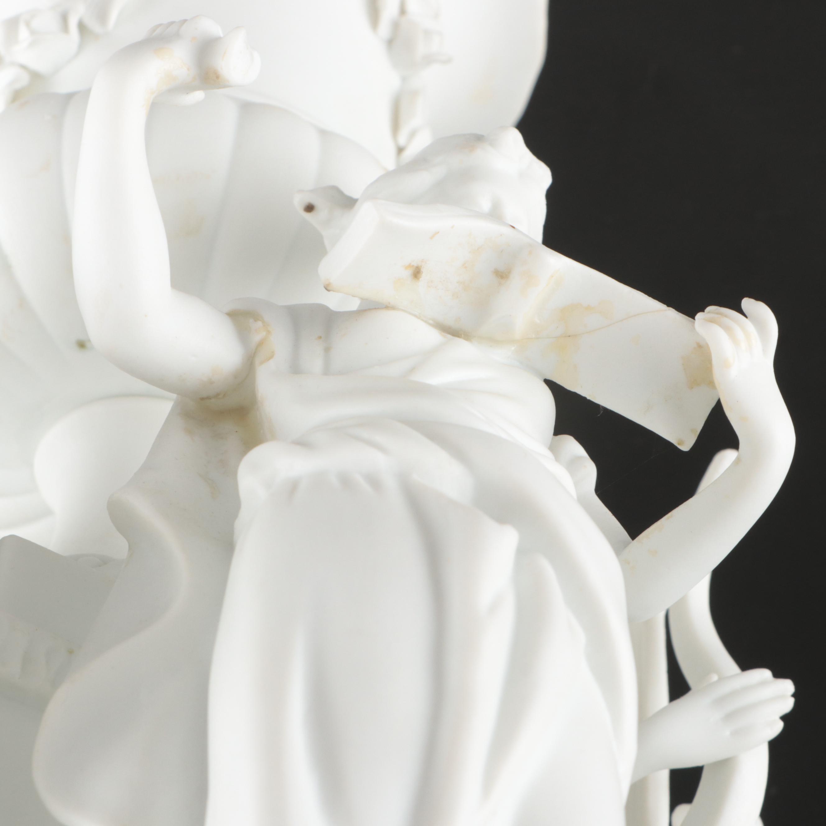 European Parian Neoclassical Four Muses Centerpiece, Late 19th/Early 20th C.