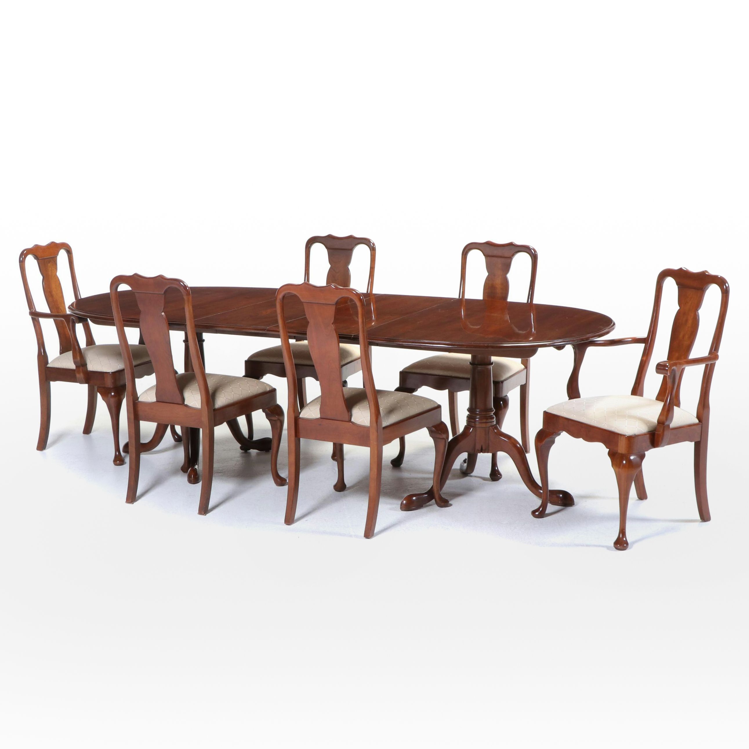Seven-Piece Stickley "Cherry Valley" Queen Anne Style Cherrywood Dining Set