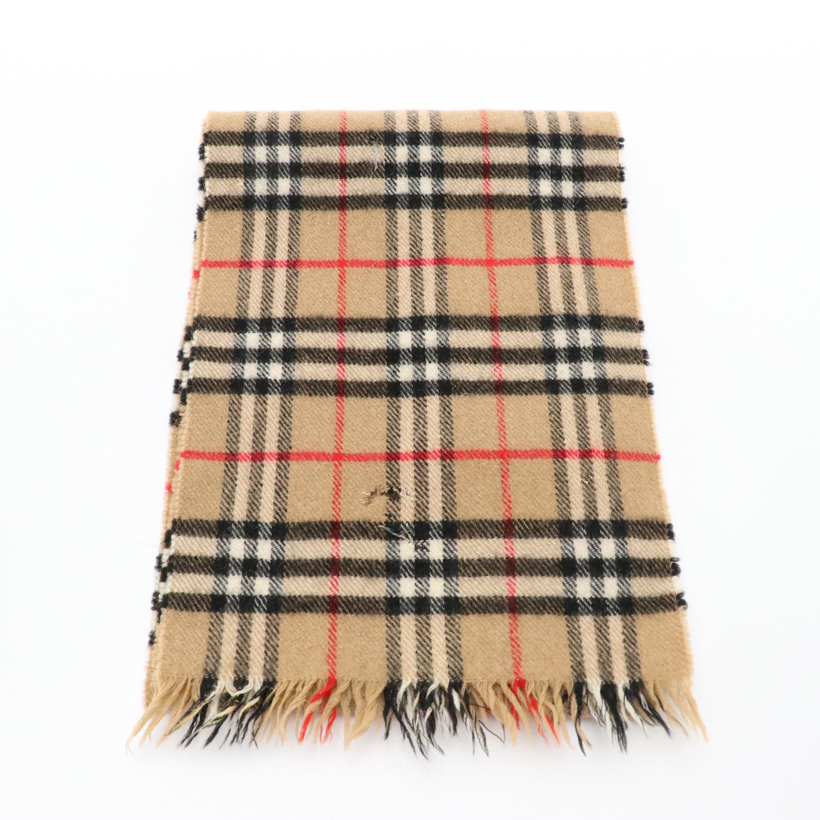 Burberrys Cashmere and Wool Fringe Scarf in House Check