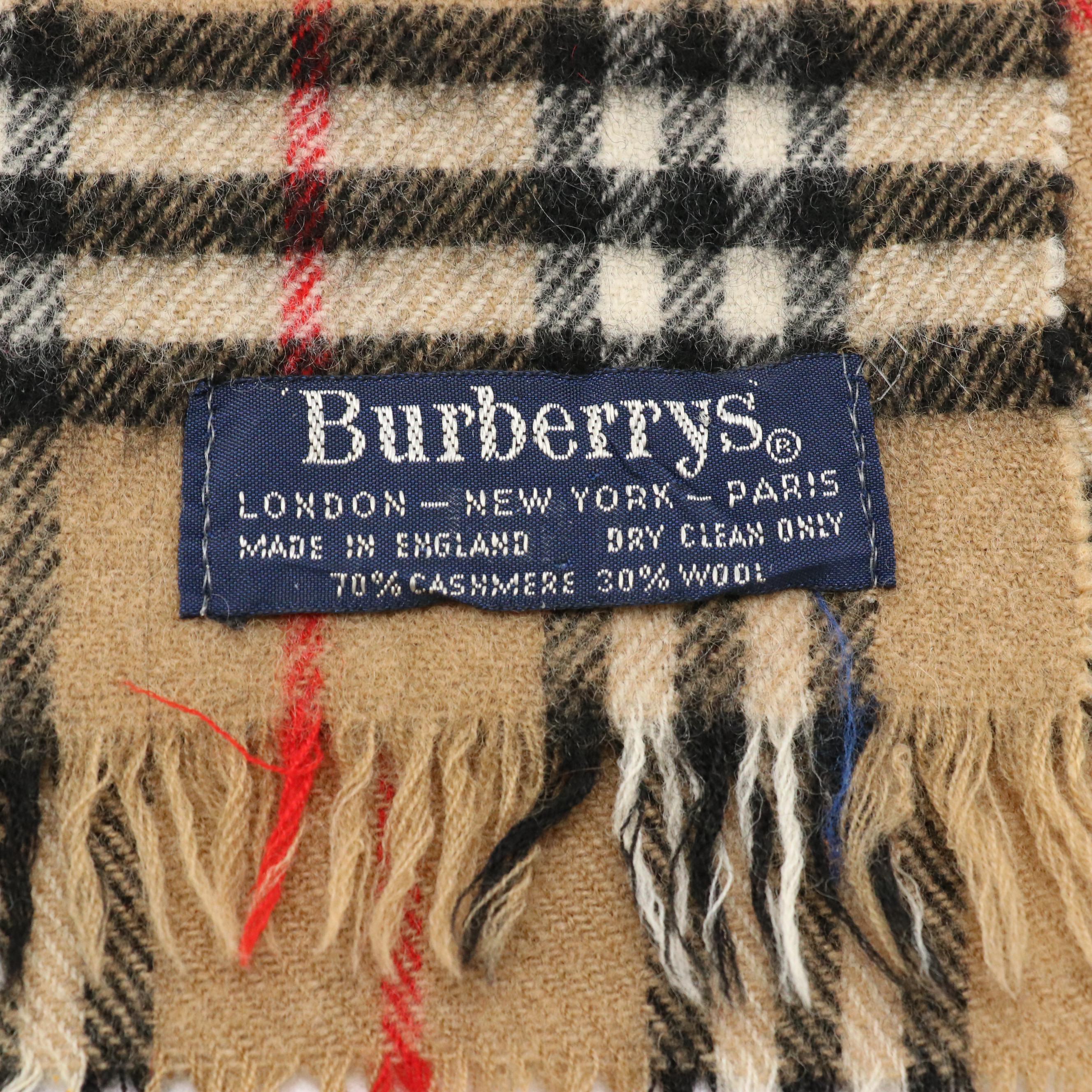 Burberrys Cashmere and Wool Fringe Scarf in House Check