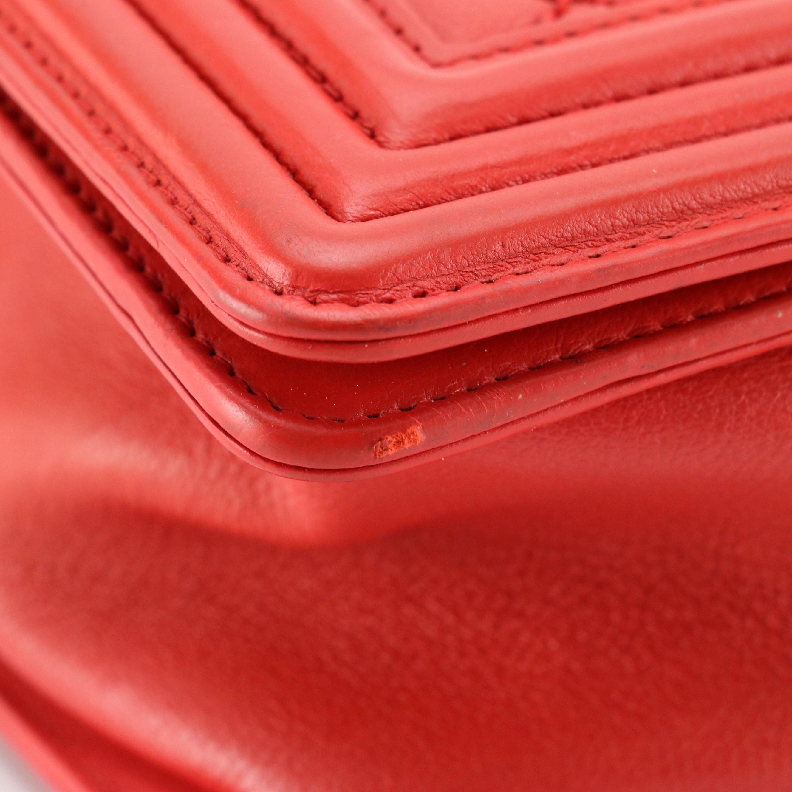 Chanel Large Flap Boy Bag in Red Diamond Stitch Calfskin Leather