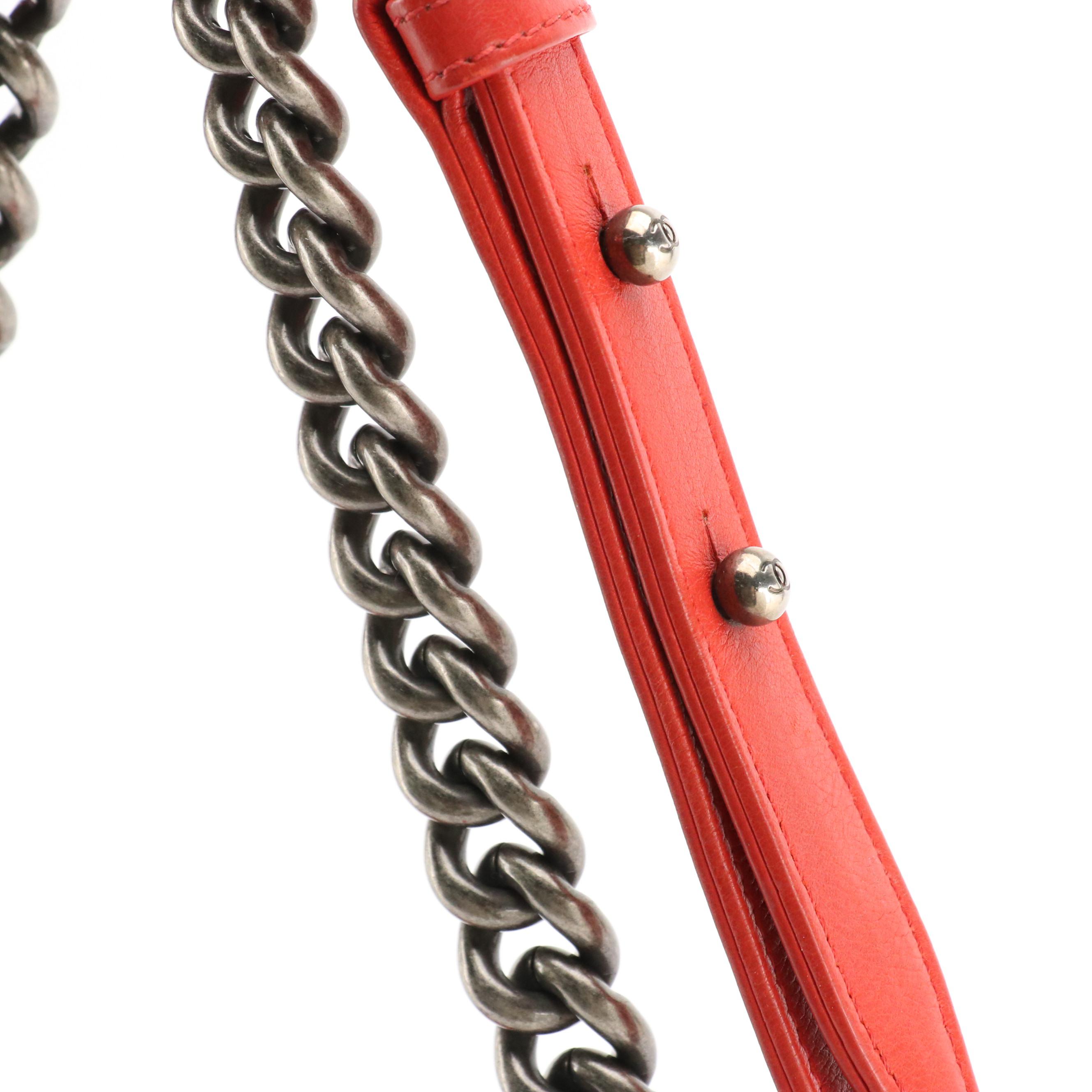 Chanel Large Flap Boy Bag in Red Diamond Stitch Calfskin Leather