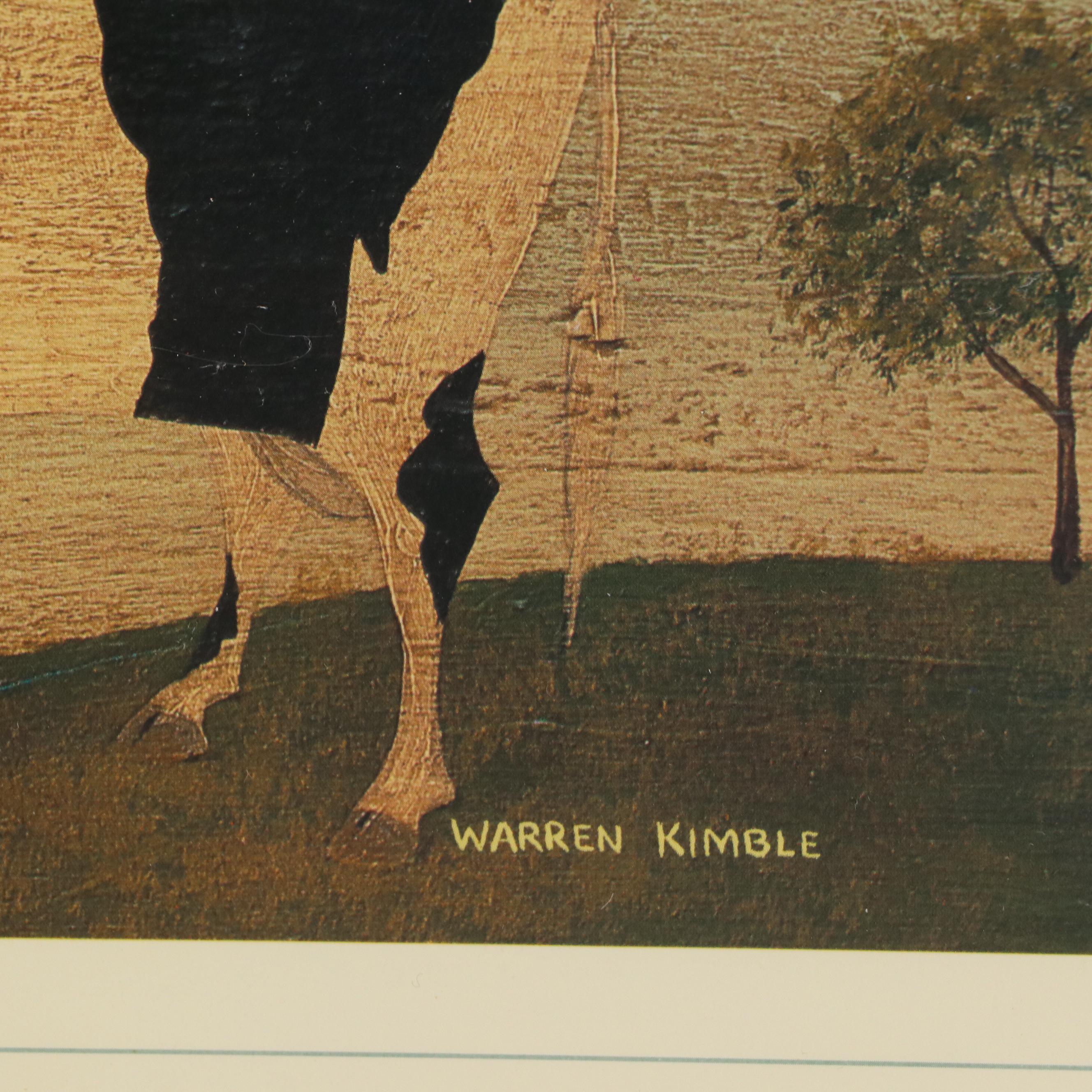 Two Folk Art Offset Lithographs After Warren Kimble Including "Kissing Cows"