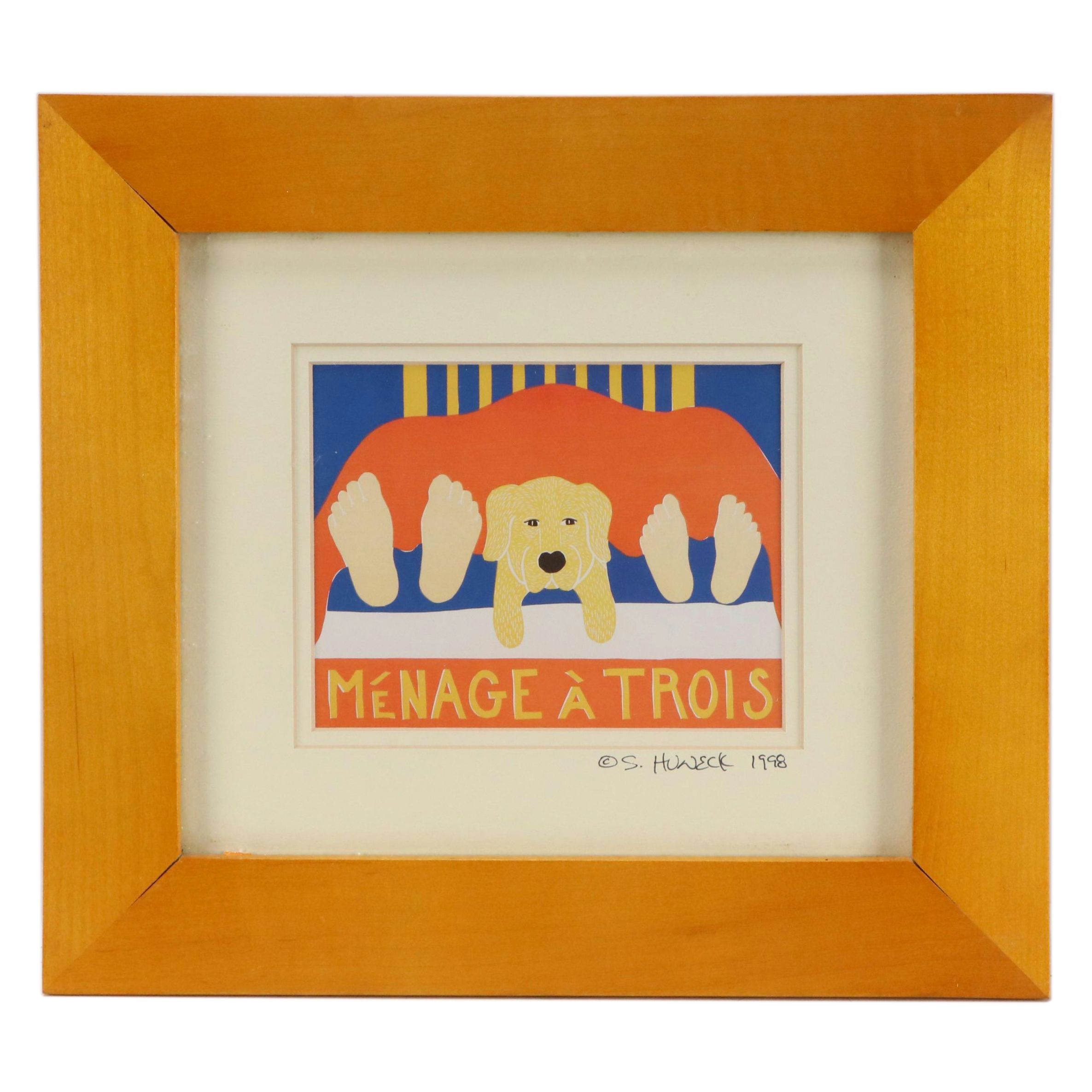 Stephen Huneck Offset Lithograph “Ménage À Trois,” 1998