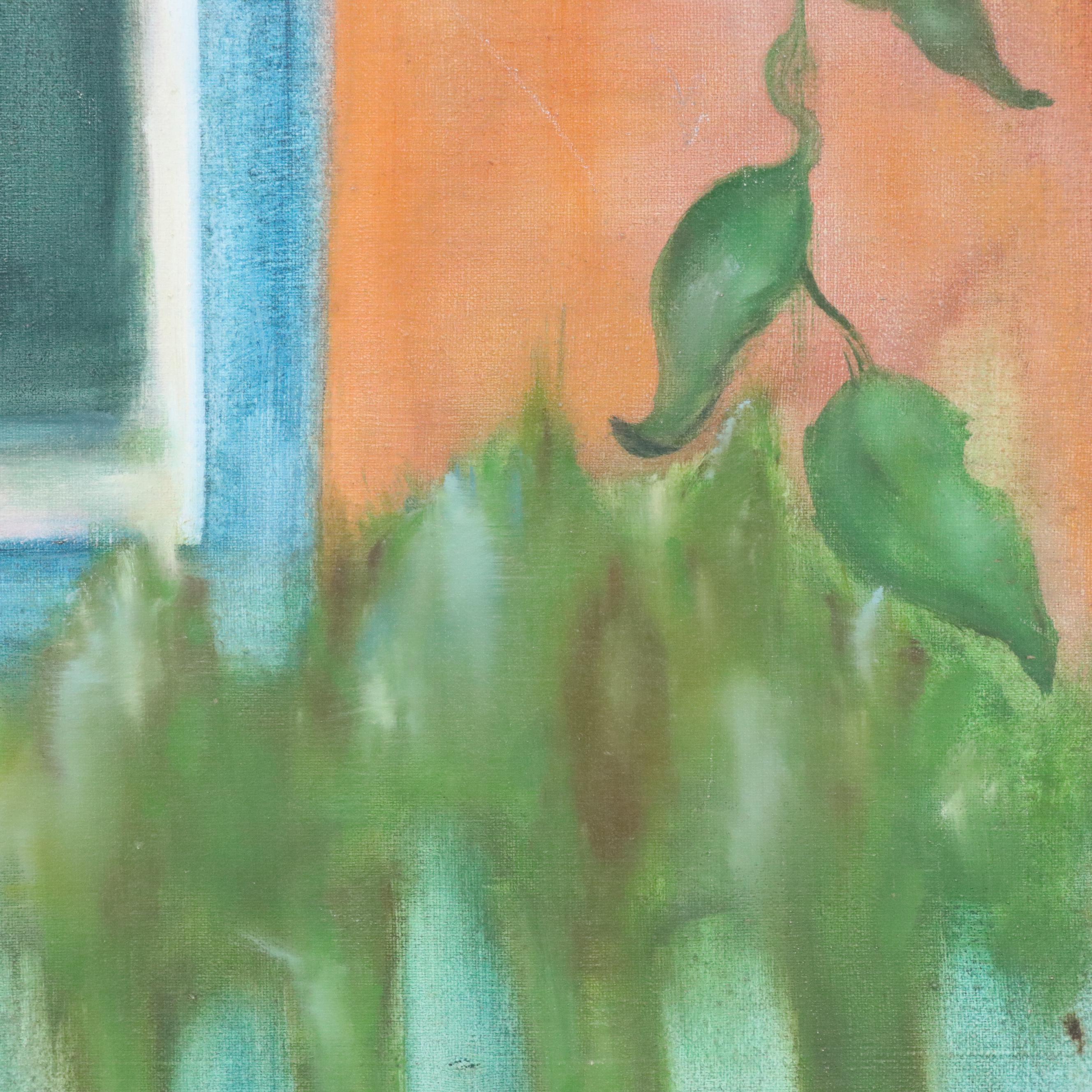 J. Boldt Window Scene Oil Painting, Late 20th Century