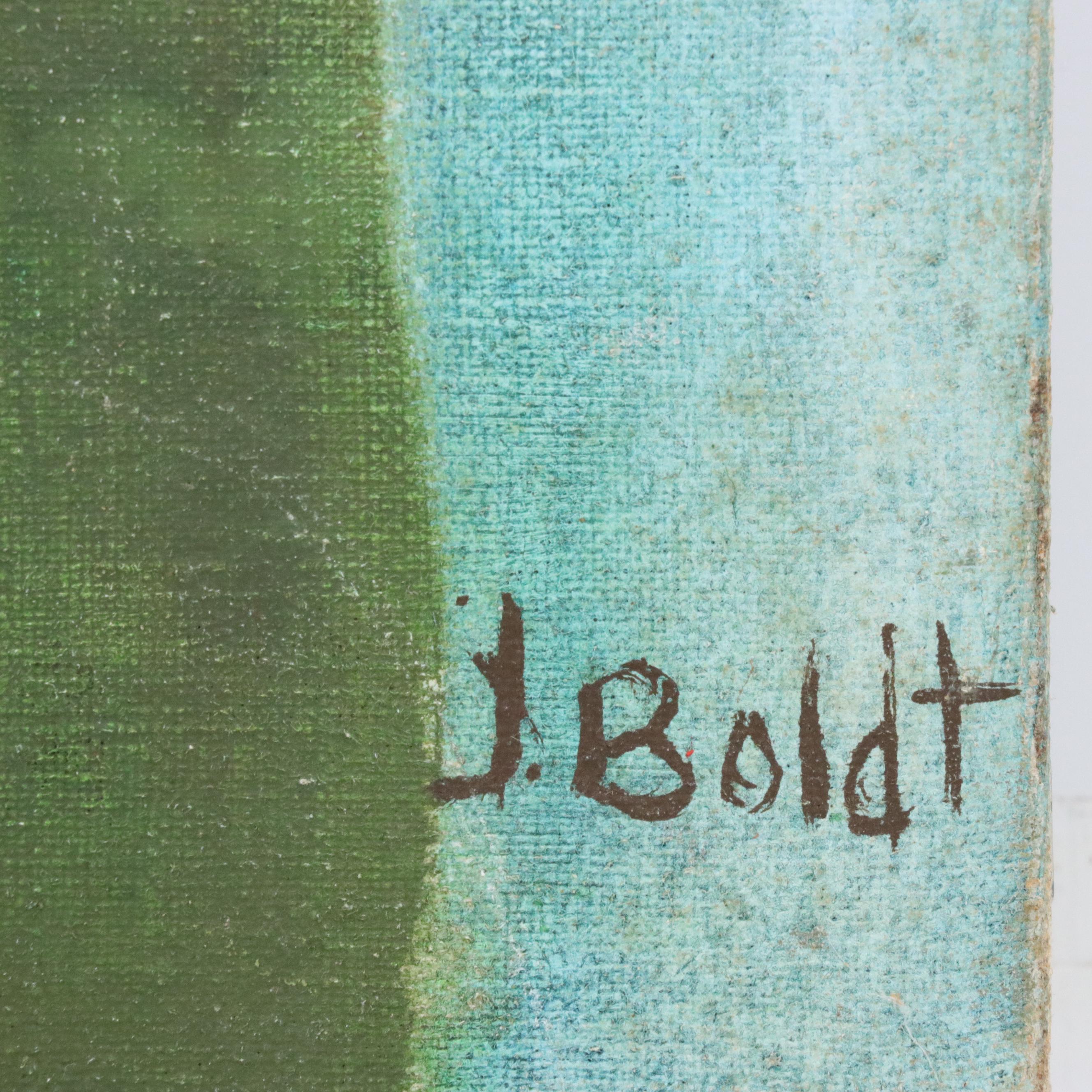 J. Boldt Window Scene Oil Painting, Late 20th Century