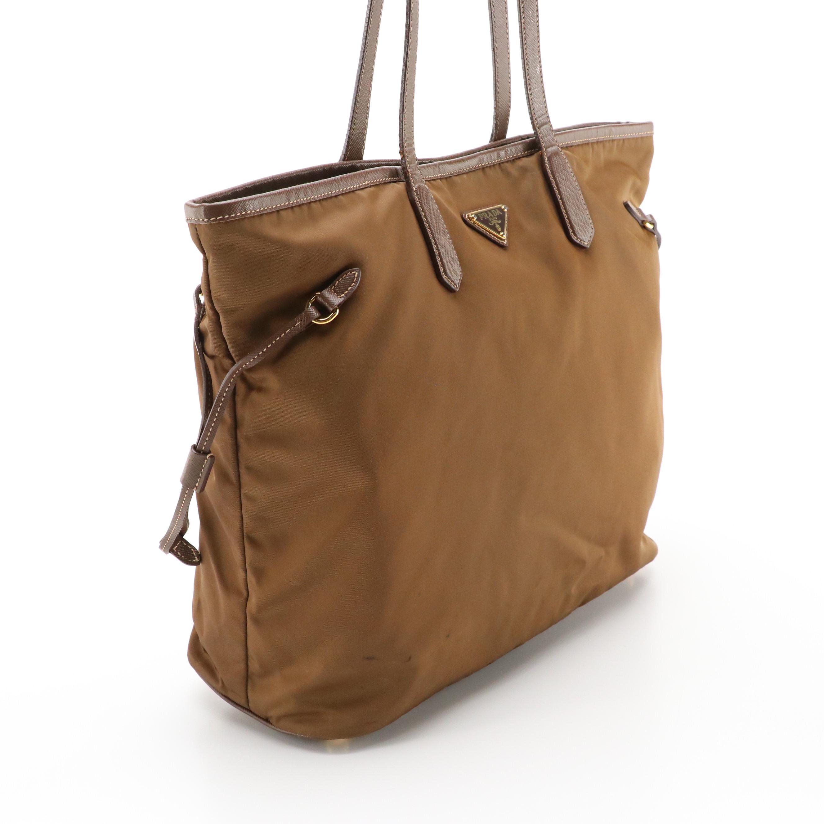 Prada Brown Tessuto Nylon and Saffiano Leather Shoulder Tote