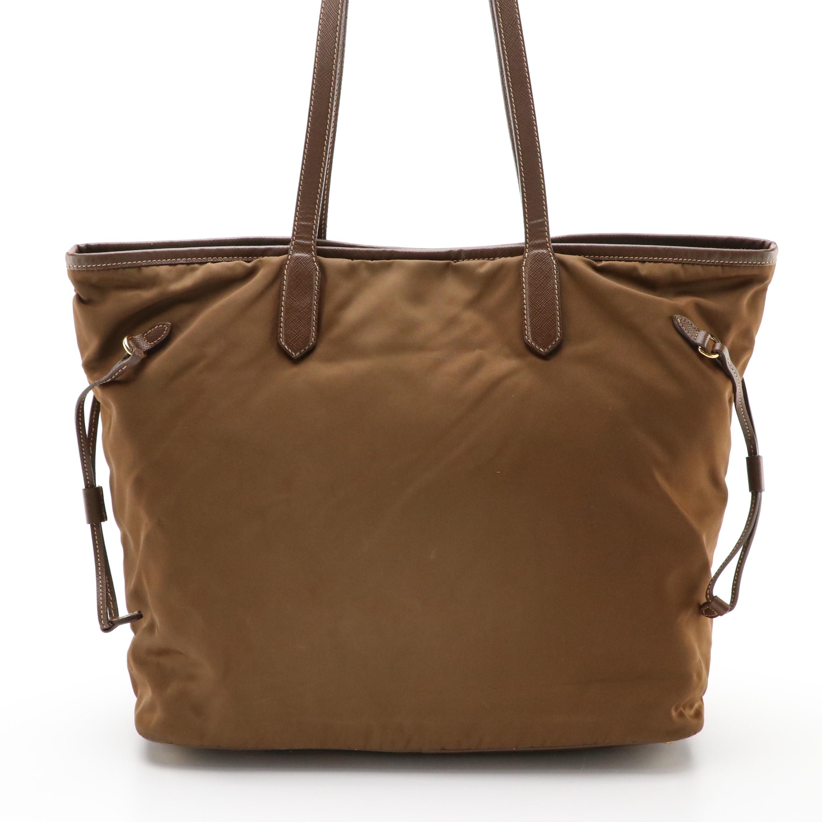 Prada Brown Tessuto Nylon and Saffiano Leather Shoulder Tote