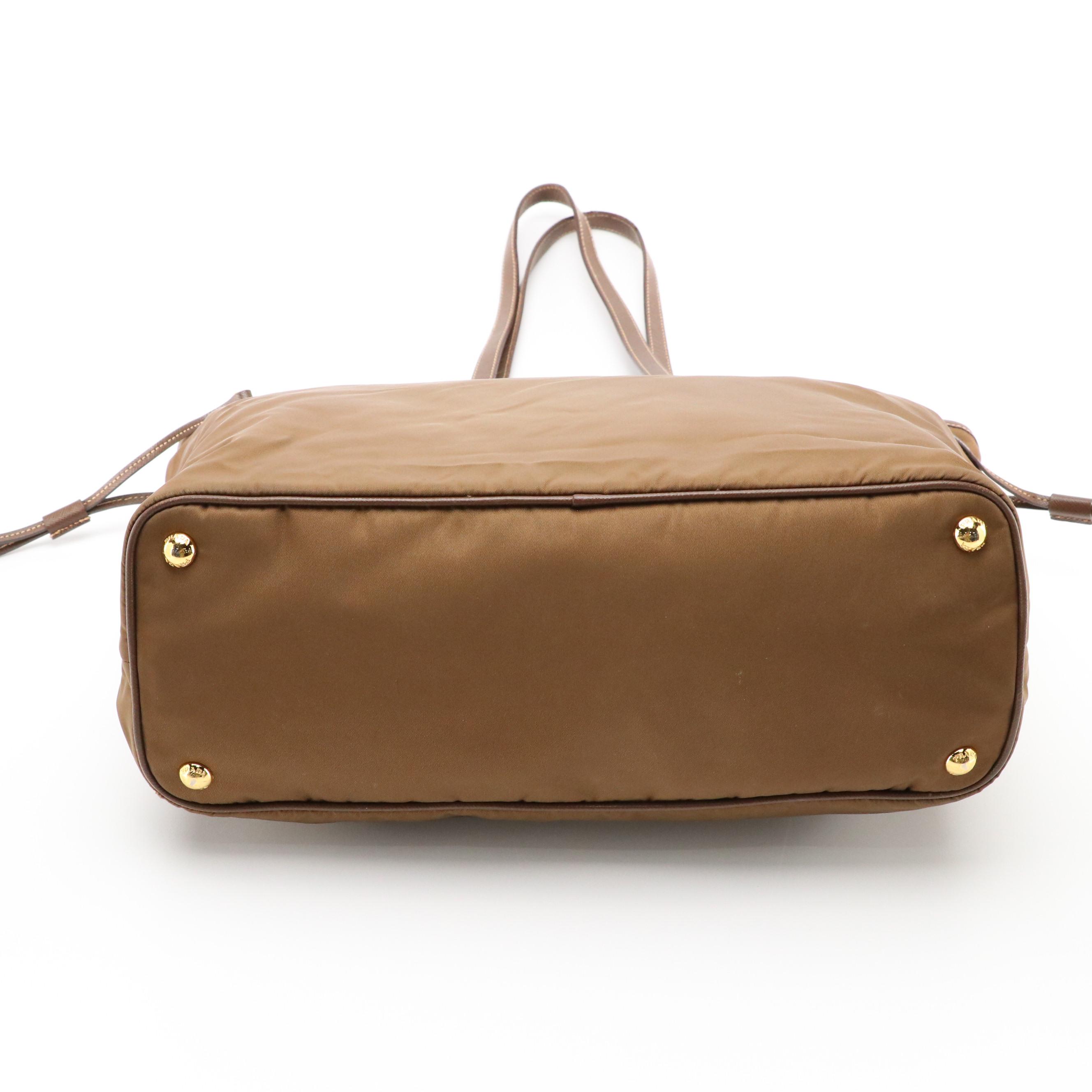 Prada Brown Tessuto Nylon and Saffiano Leather Shoulder Tote