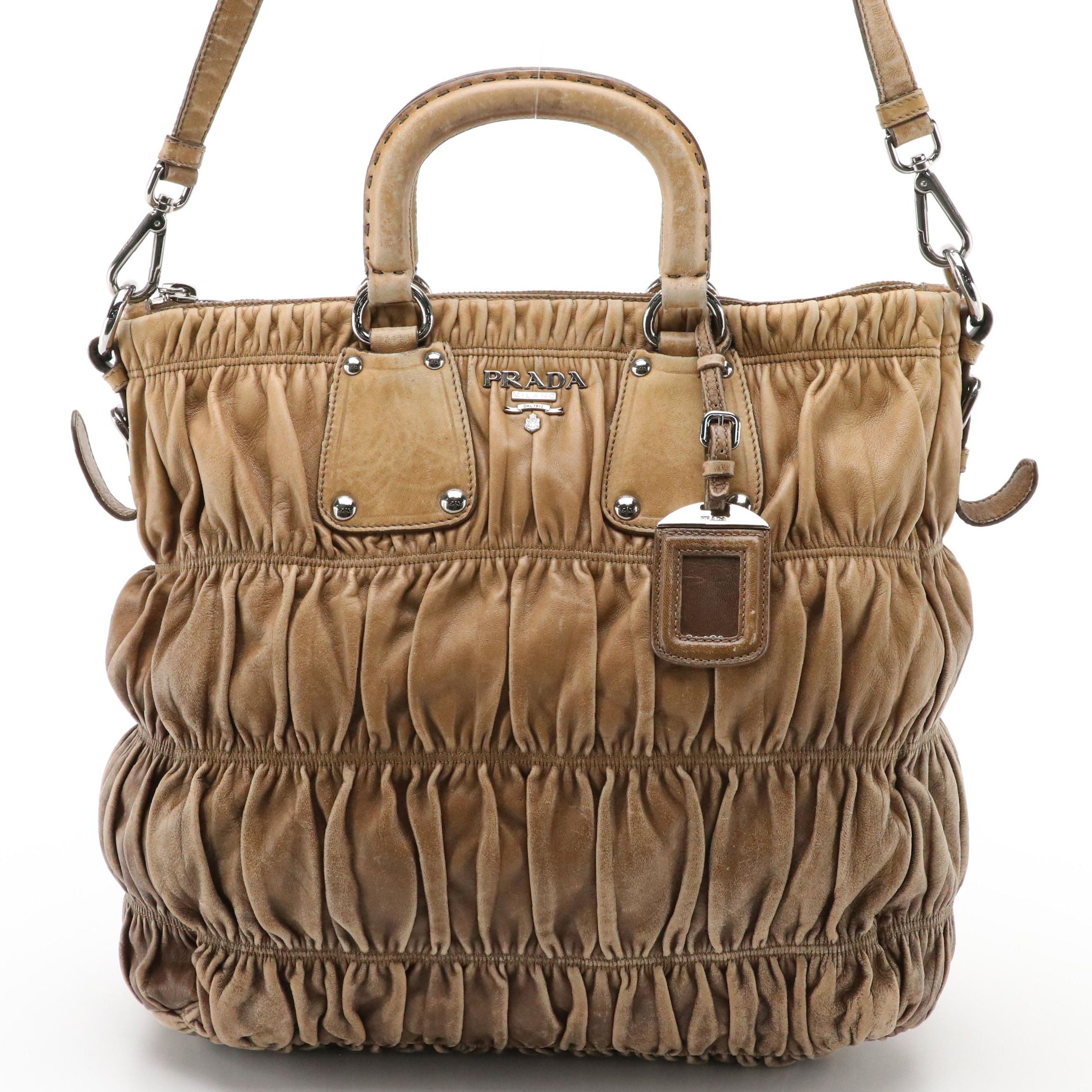 Prada Two-Way Tote in Brown Ombré Nappa Gaufré Leather