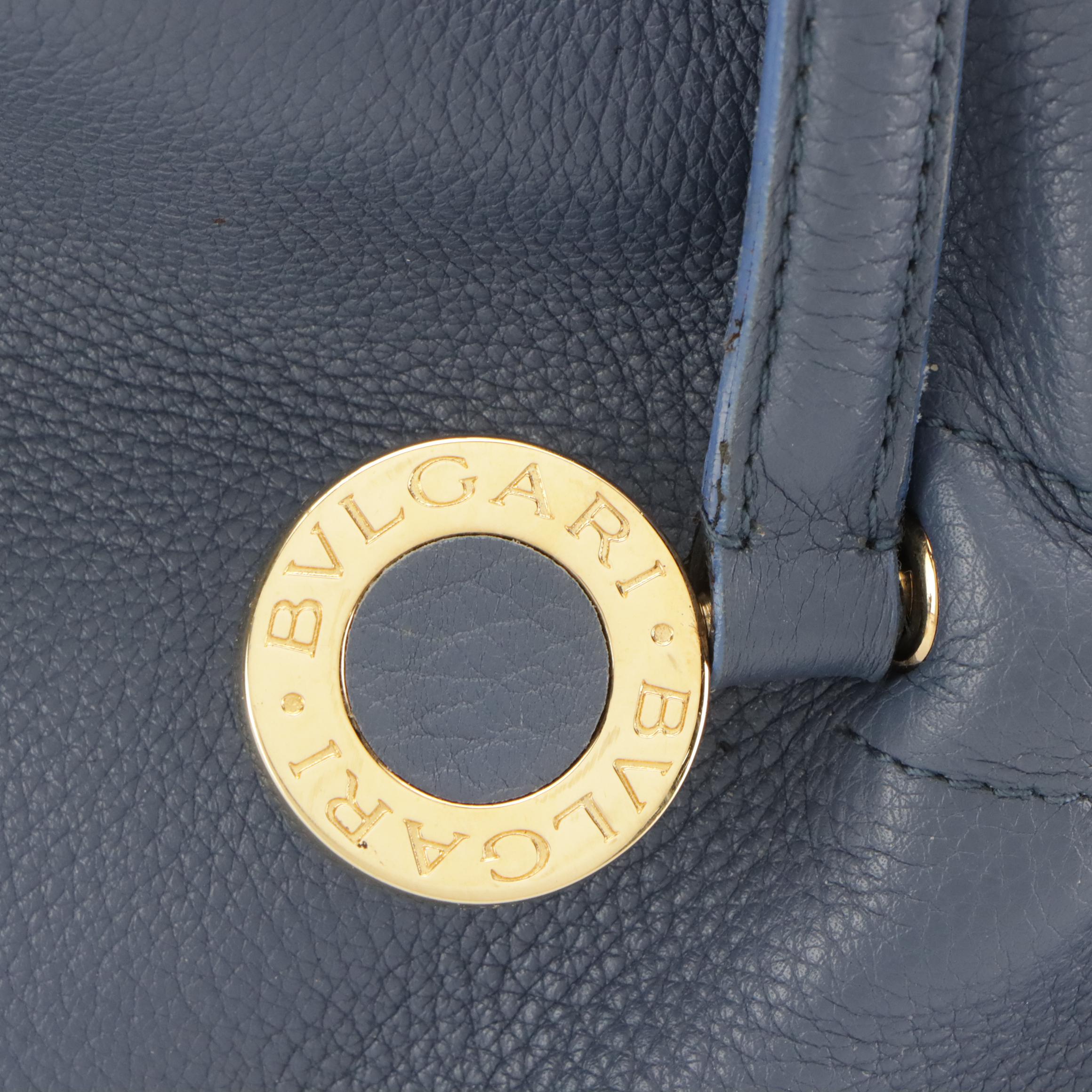 BVLGARI Steel Blue Grained Leather Multi-Compartment Shoulder Bag