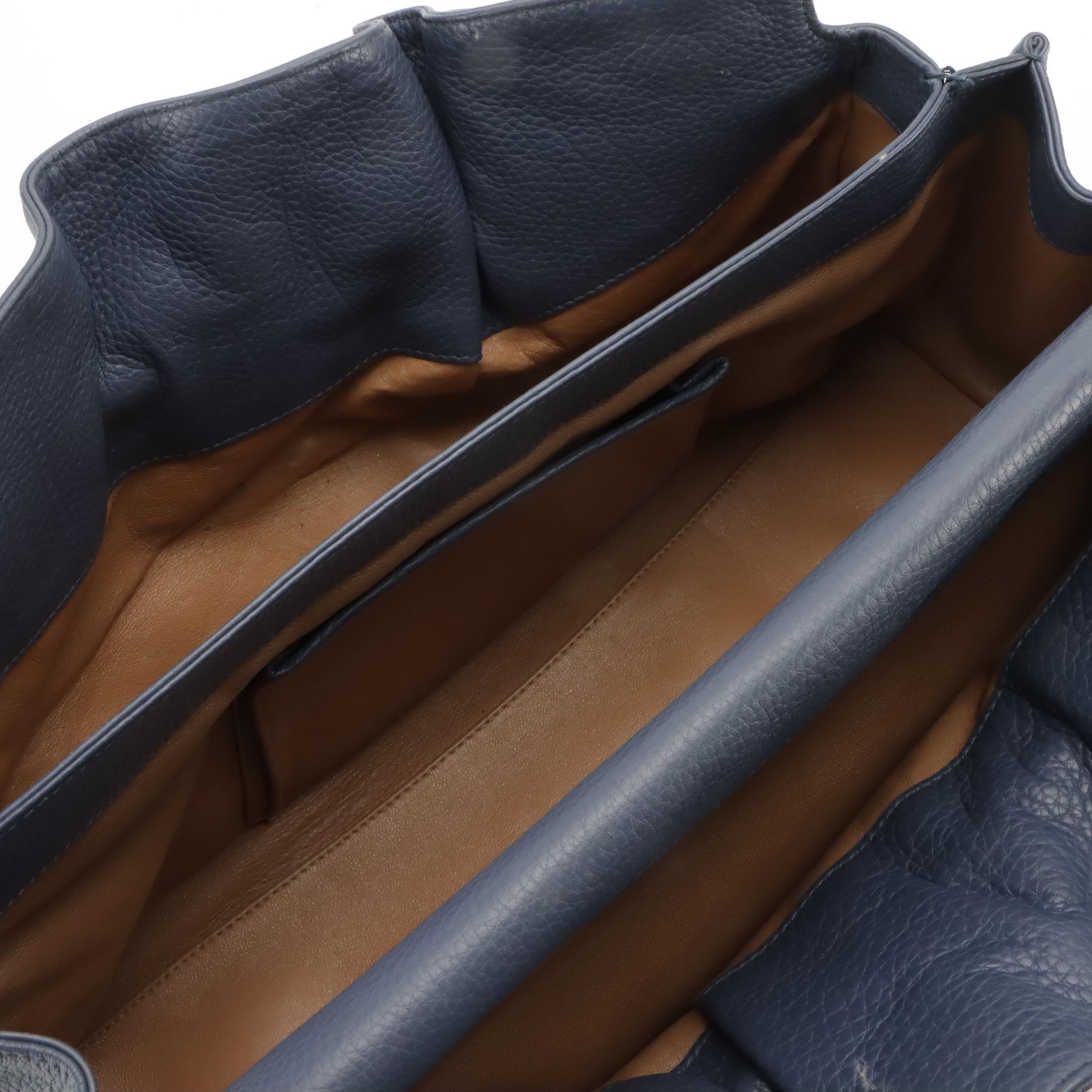 BVLGARI Steel Blue Grained Leather Multi-Compartment Shoulder Bag