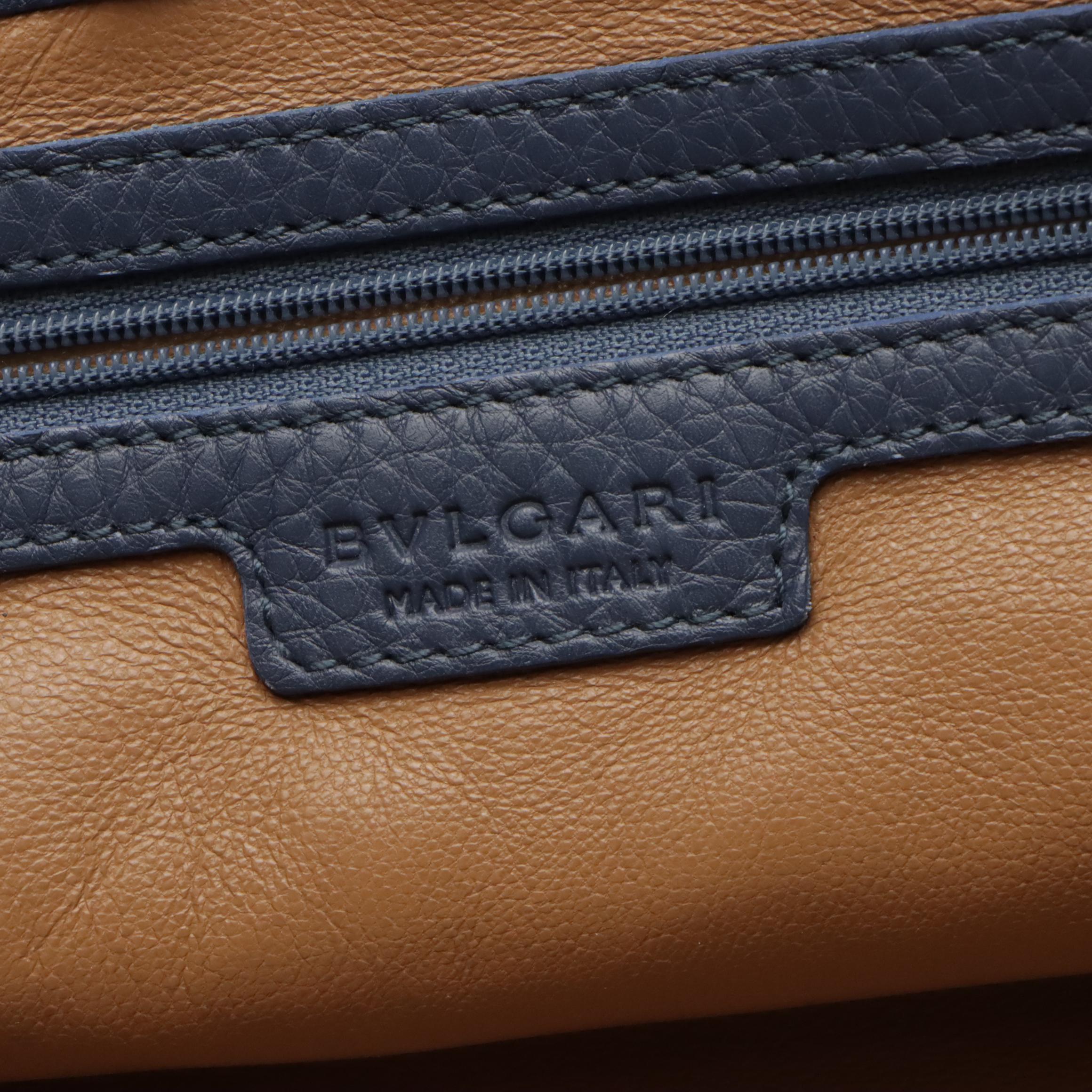 BVLGARI Steel Blue Grained Leather Multi-Compartment Shoulder Bag