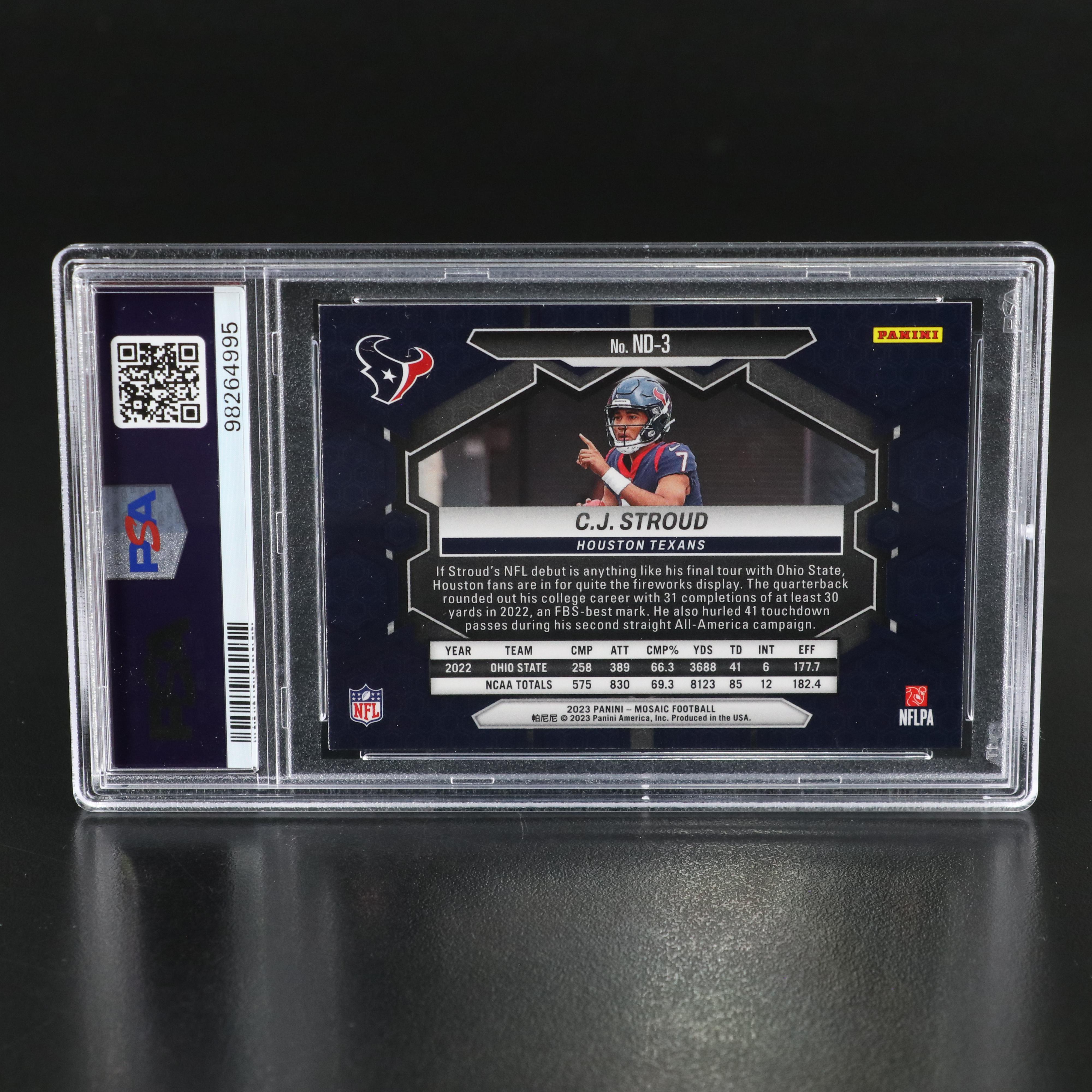 2023 Mosaic C.J. Stroud NFL Debut Rookie Football Card Graded PSA 10