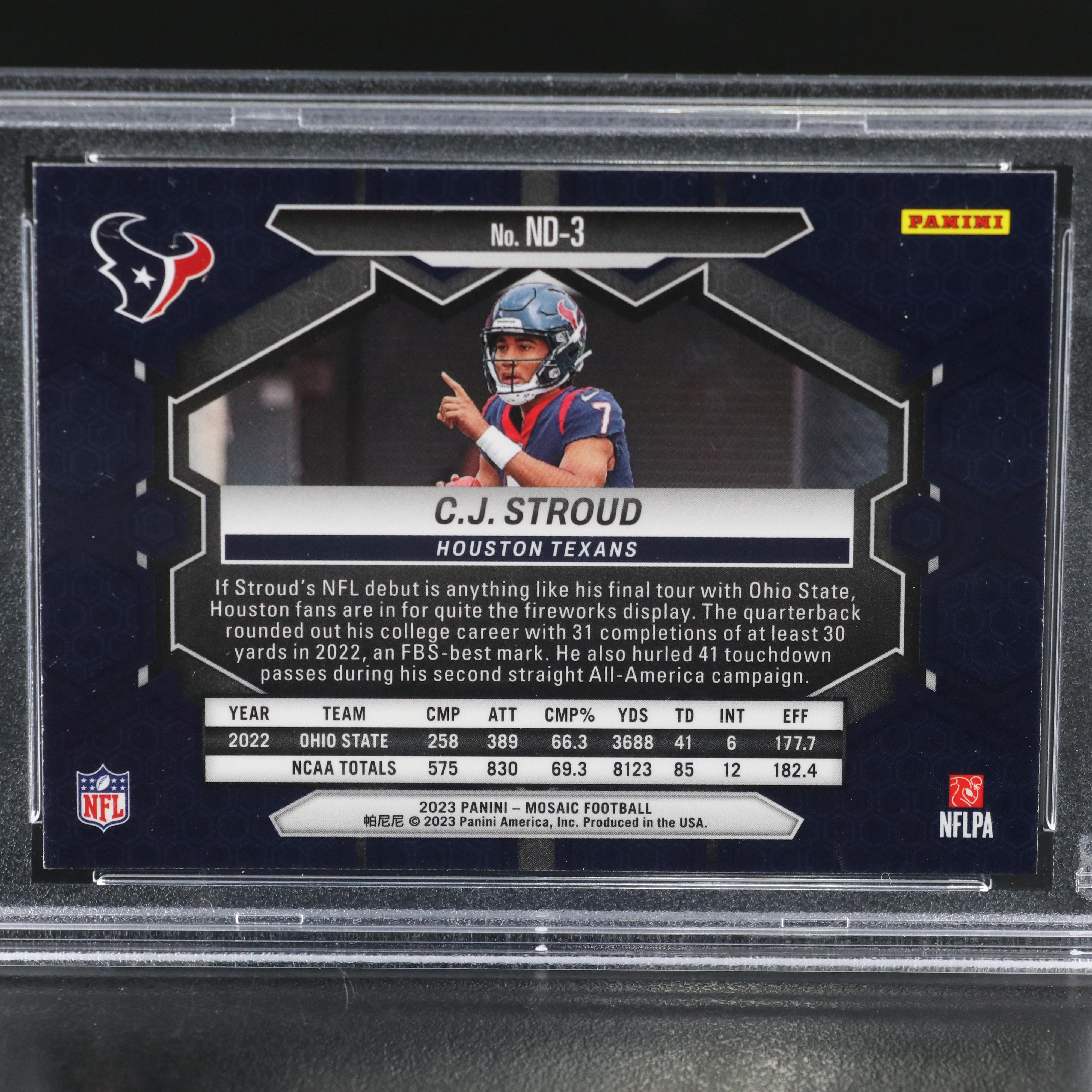 2023 Mosaic C.J. Stroud NFL Debut Rookie Football Card Graded PSA 10