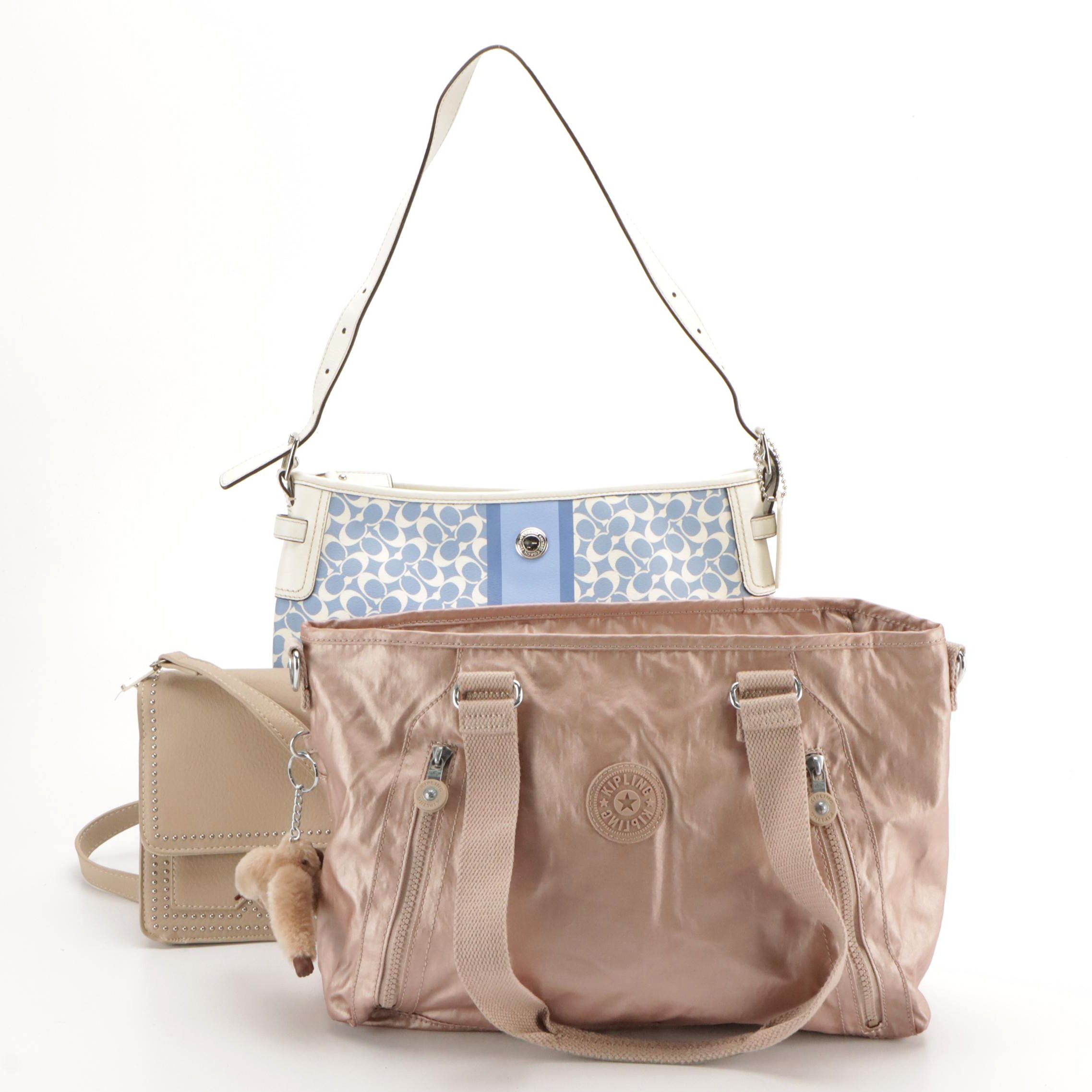 Coach Heritage Stripe Chelsea Hobo, Kipling Skyler Tote, and Vieta 2-Way Bag