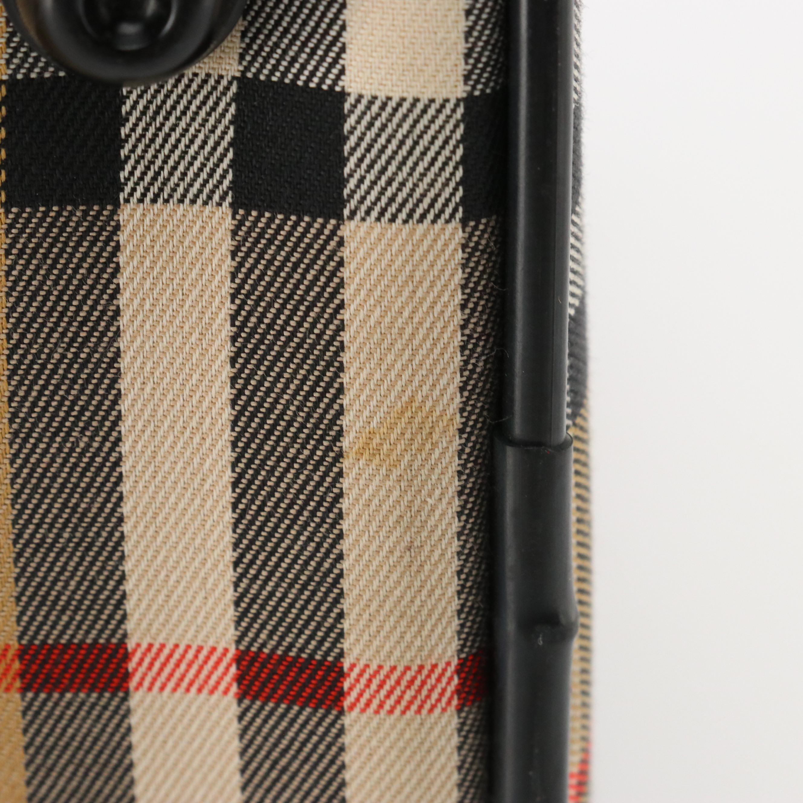 Burberrys Haymarket Check Canvas Zippered Handbag with Black Leather Trim