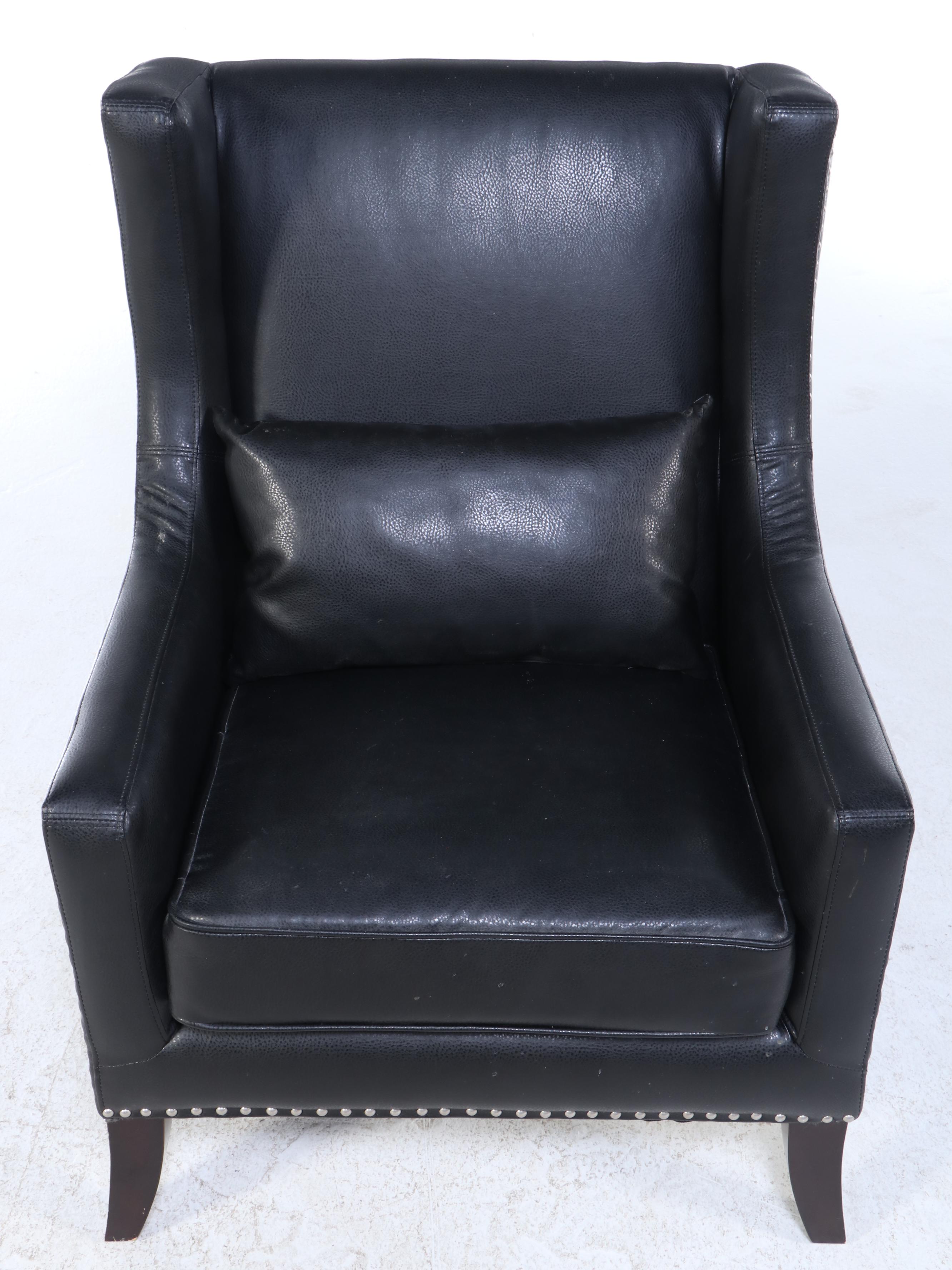 American Signature Black Leather-Touch Wingback Armchair with Nailheads