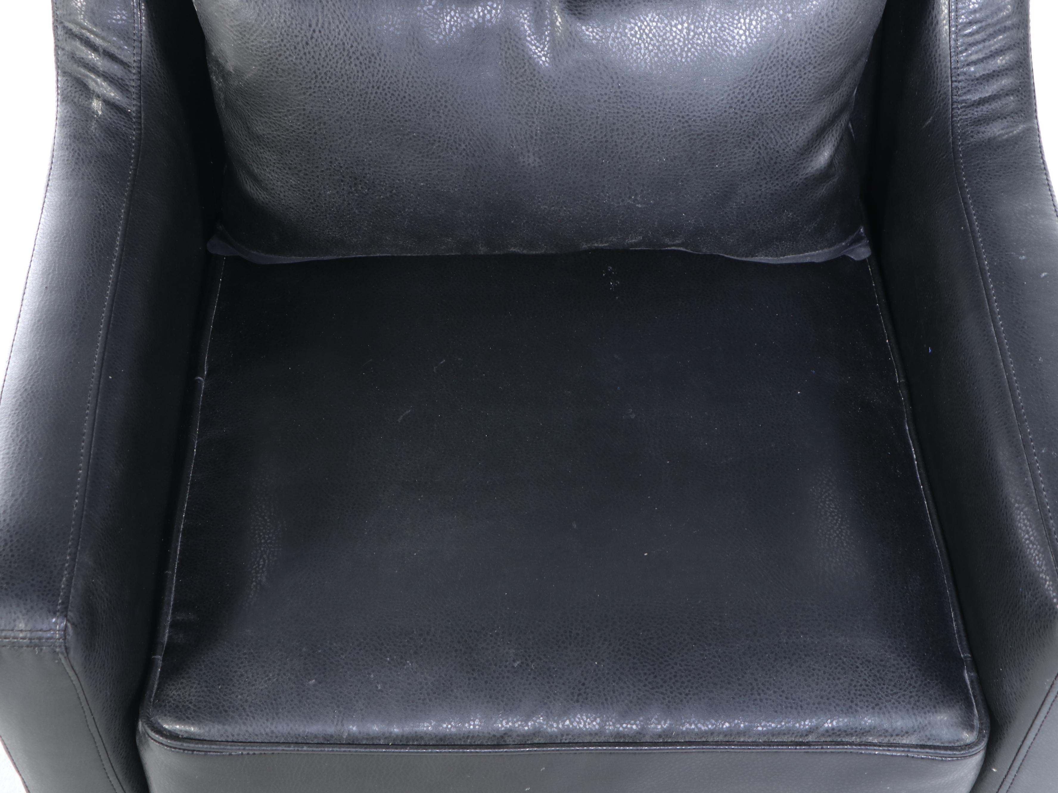 American Signature Black Leather-Touch Wingback Armchair with Nailheads