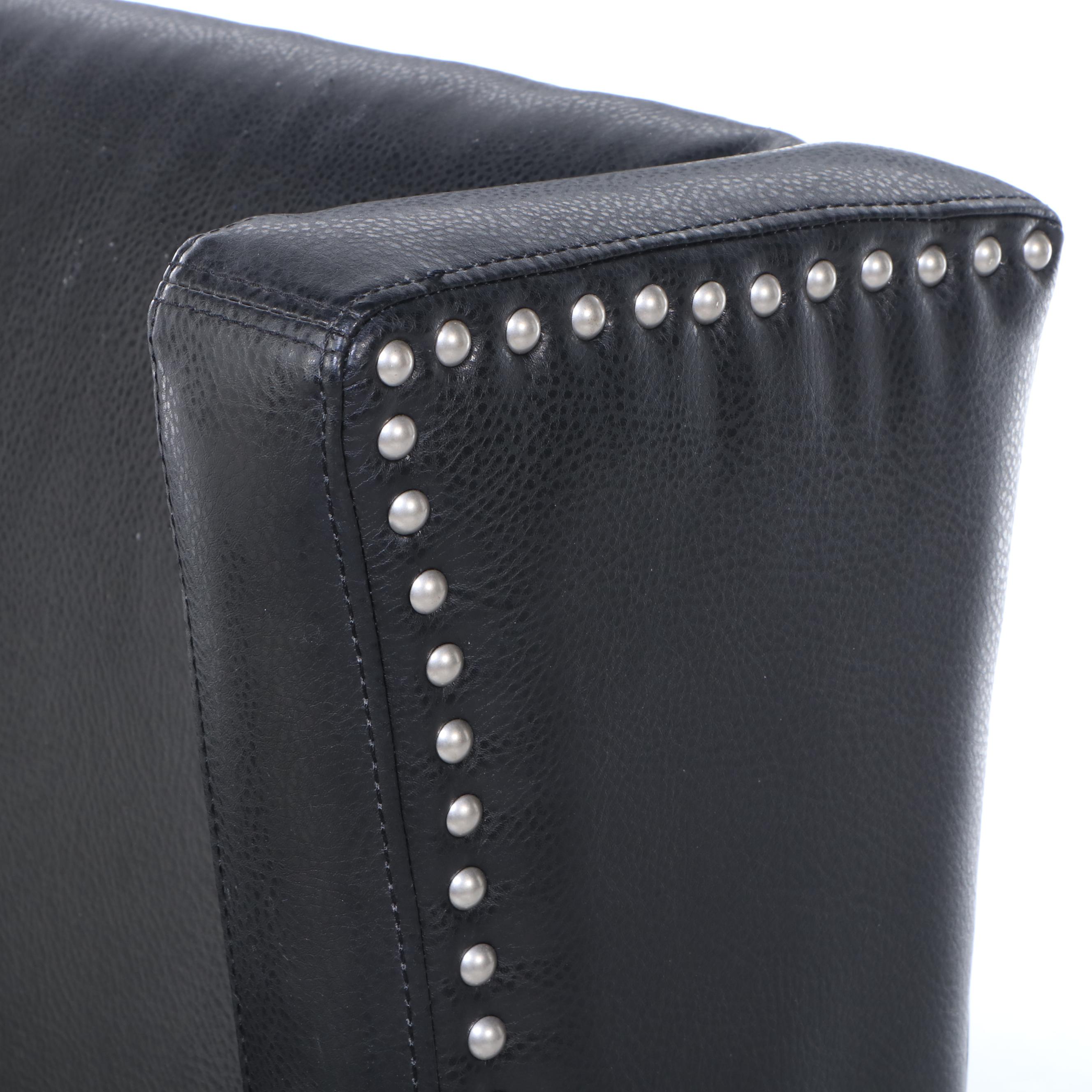 American Signature Black Leather-Touch Wingback Armchair with Nailheads
