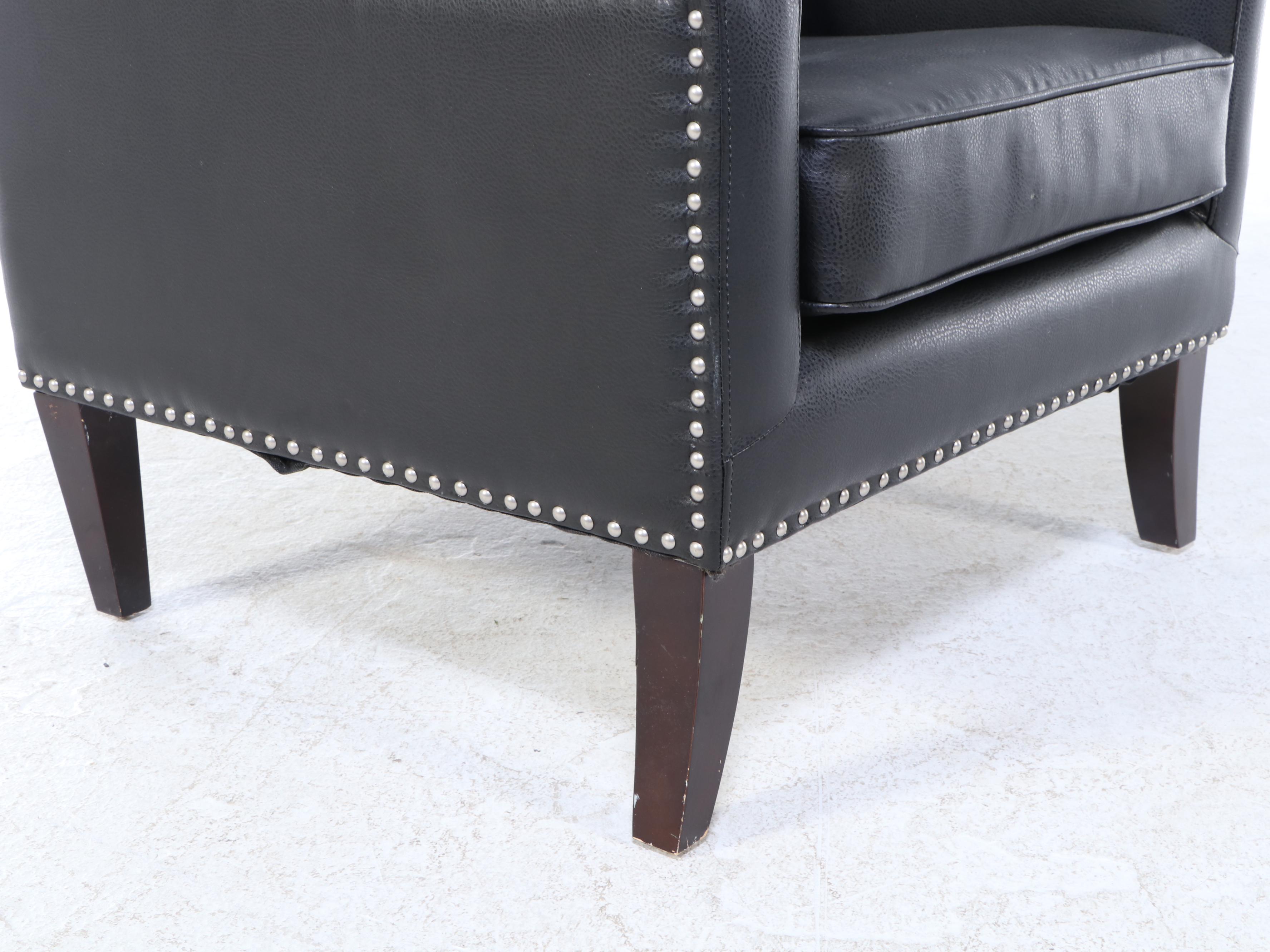 American Signature Black Leather-Touch Wingback Armchair with Nailheads