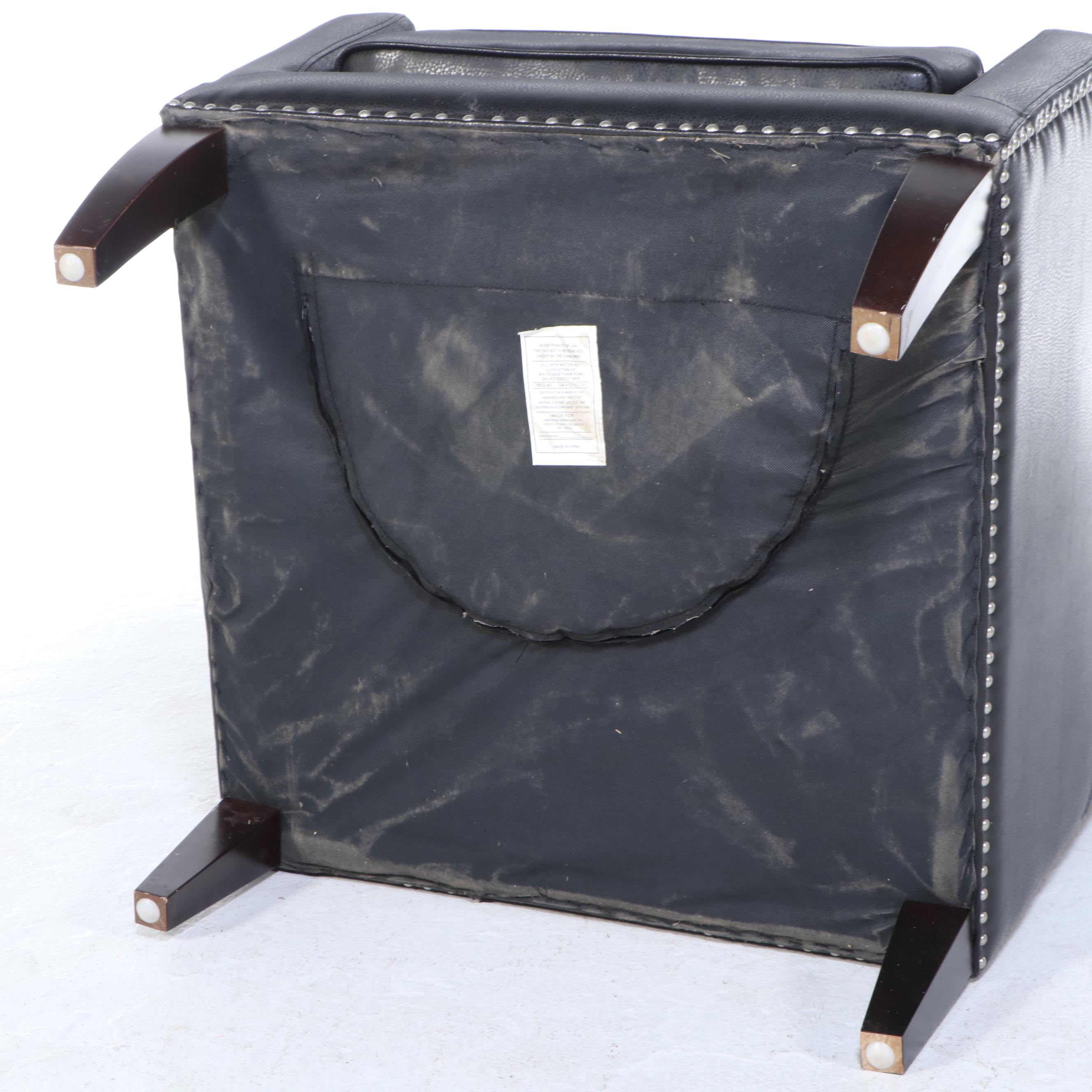 American Signature Black Leather-Touch Wingback Armchair with Nailheads