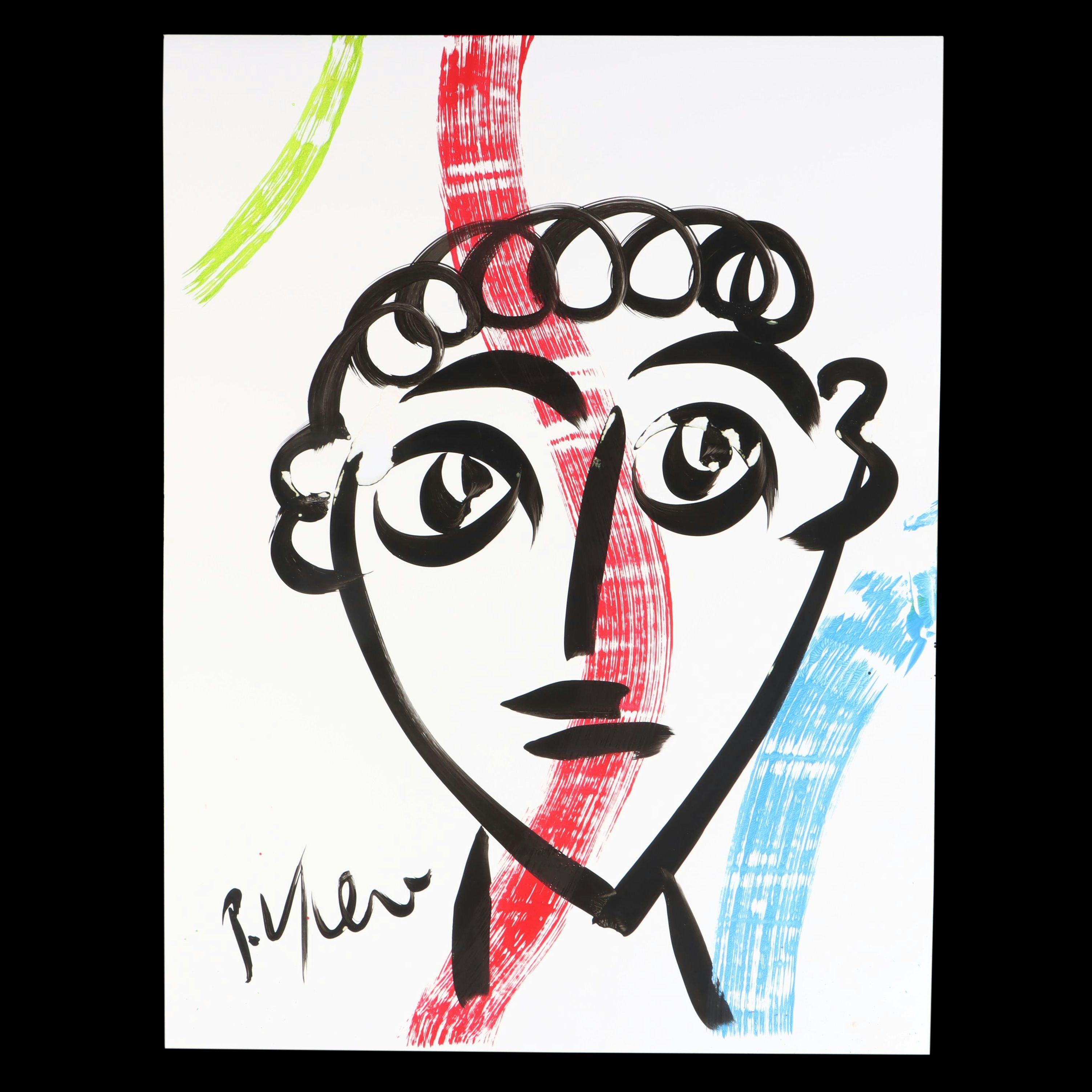 Peter Keil Abstract Acrylic Portrait Painting, Late 20th Century