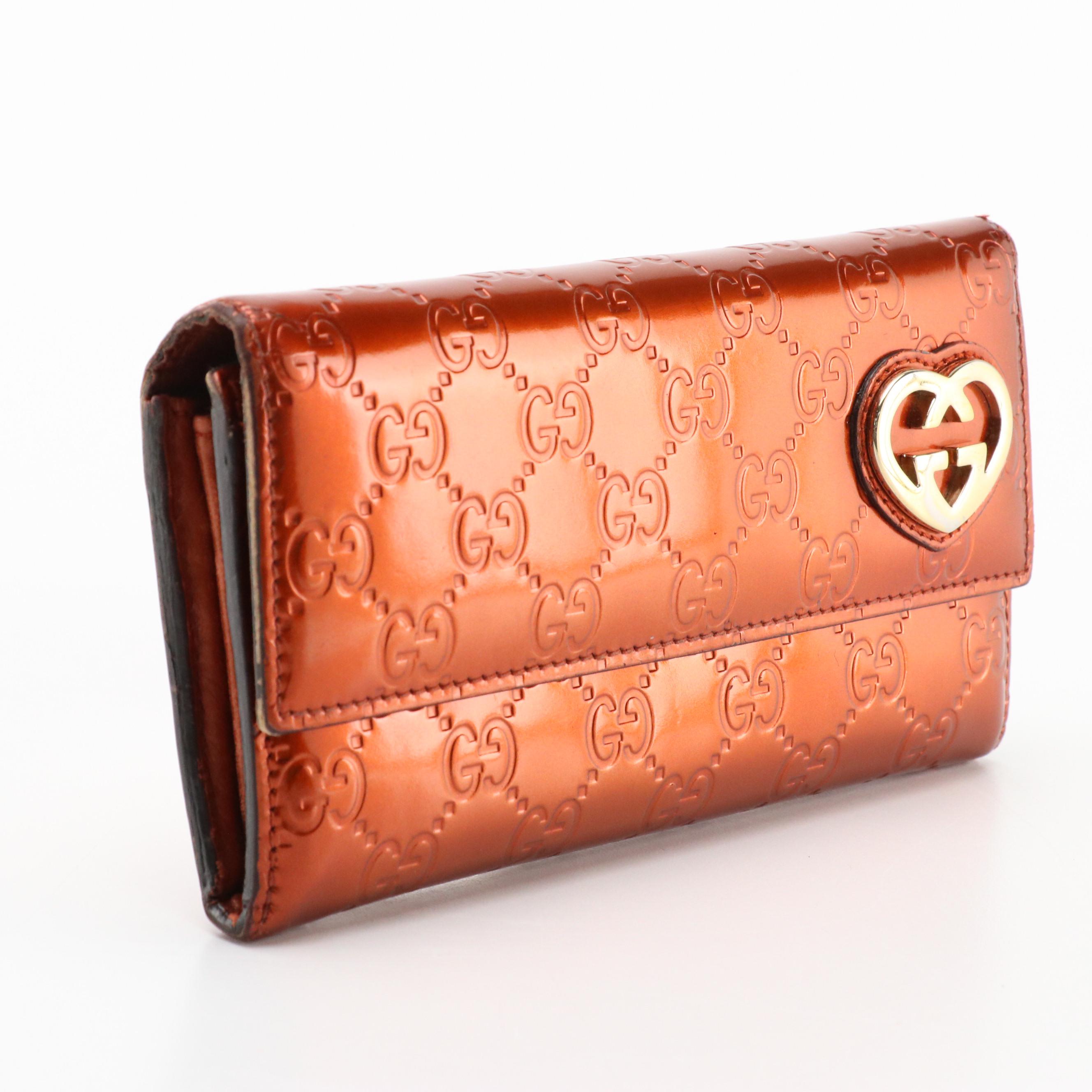 Gucci Shine Guccissima Patent Leather Lovely Heart Continental Wallet with Box