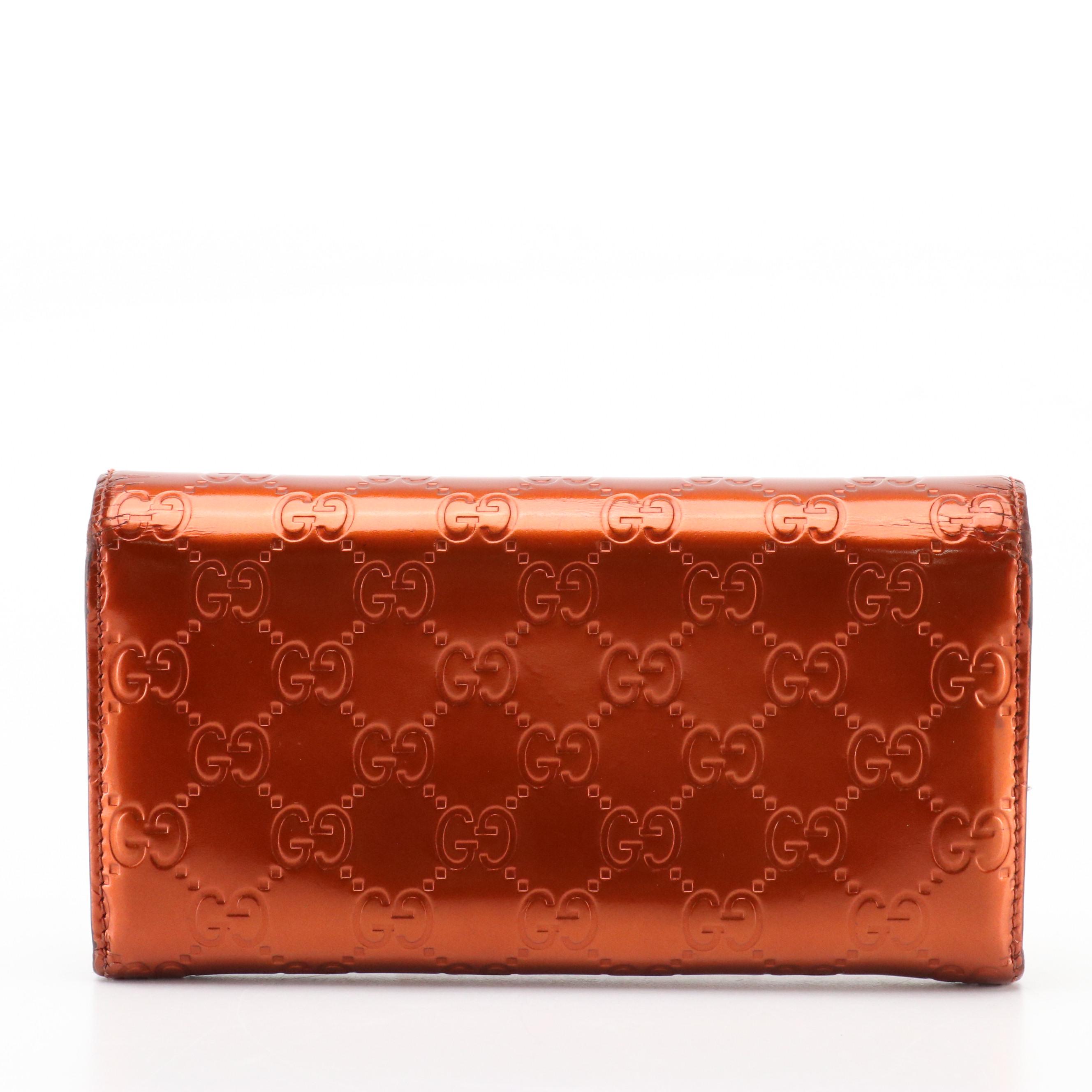 Gucci Shine Guccissima Patent Leather Lovely Heart Continental Wallet with Box