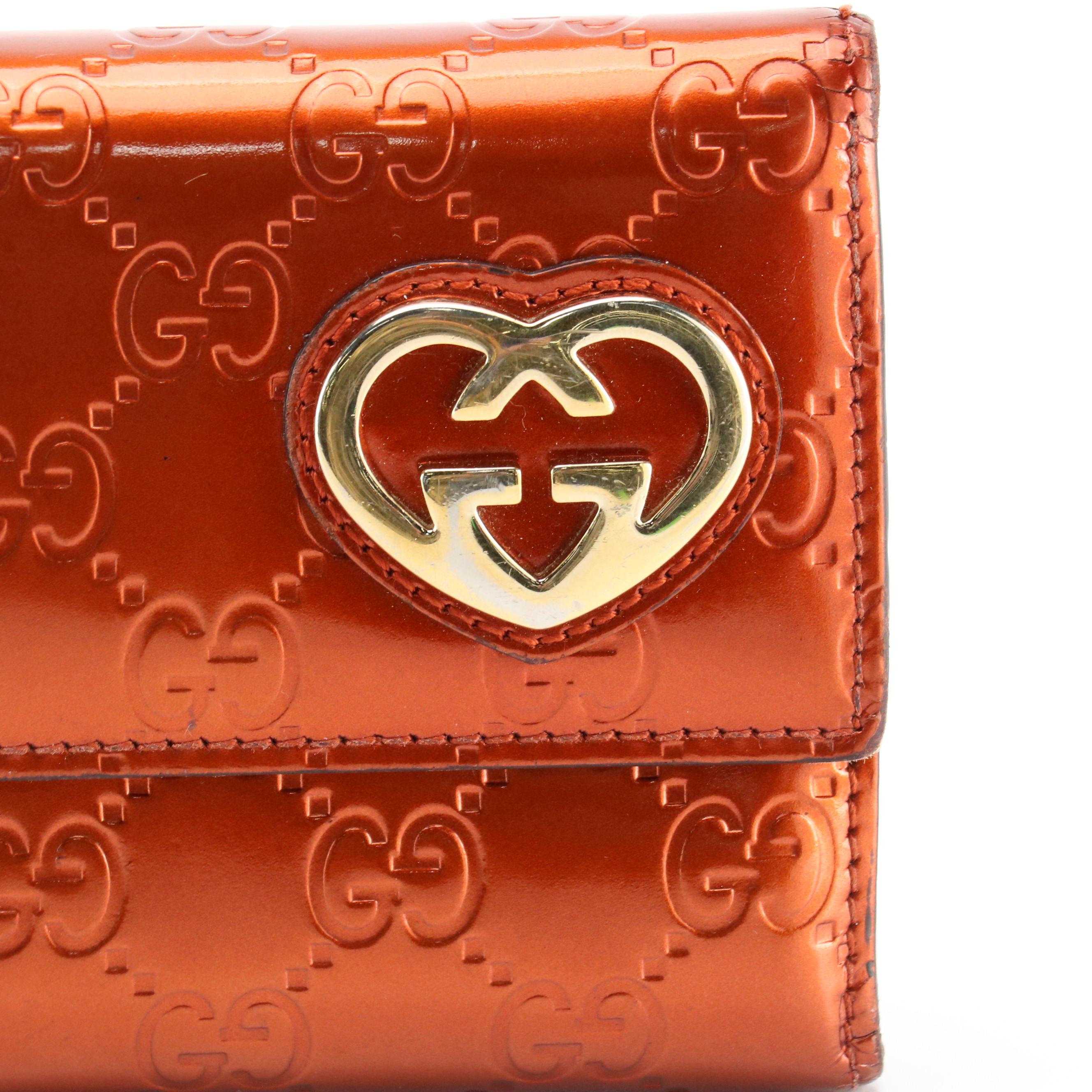 Gucci Shine Guccissima Patent Leather Lovely Heart Continental Wallet with Box