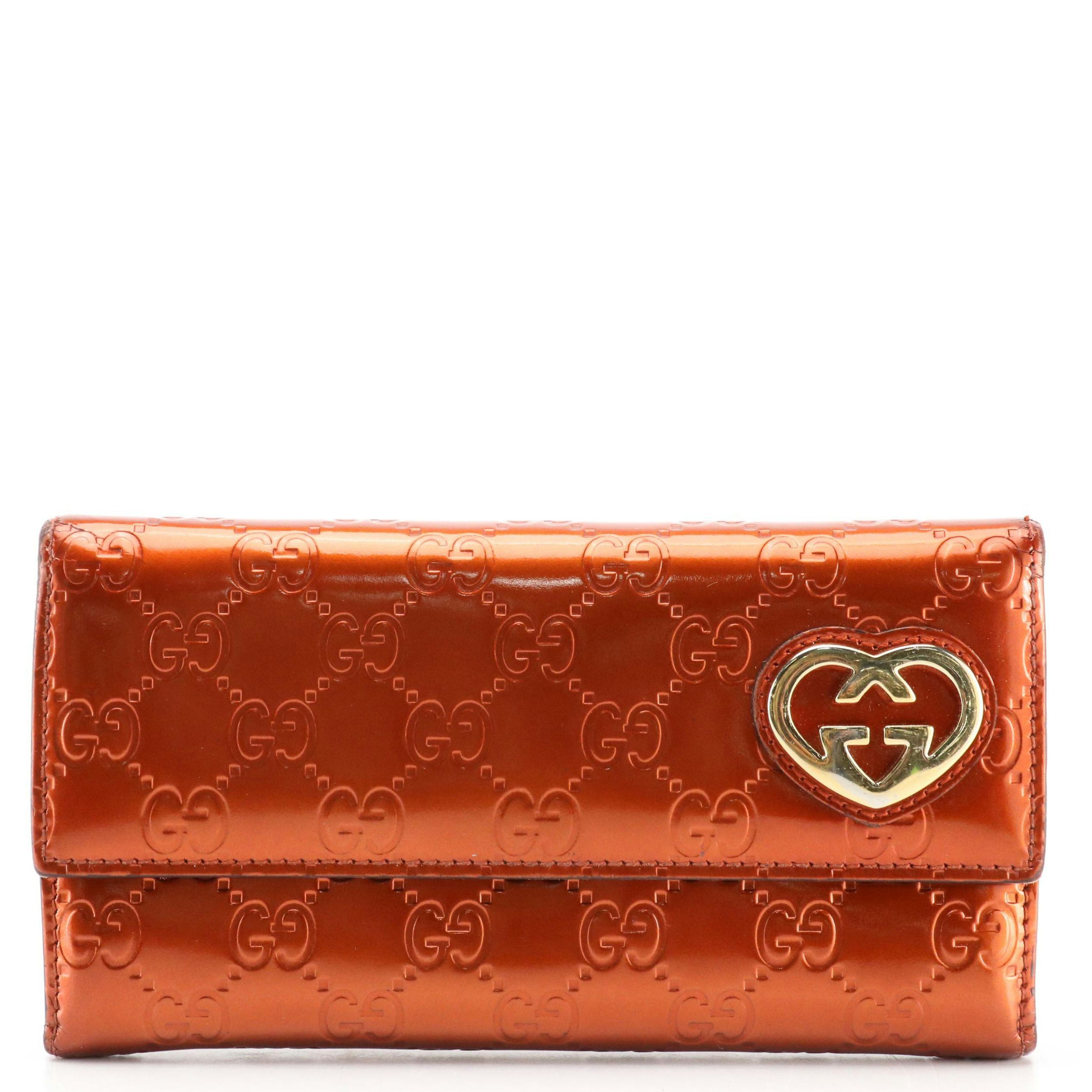 Gucci Shine Guccissima Patent Leather Lovely Heart Continental Wallet with Box