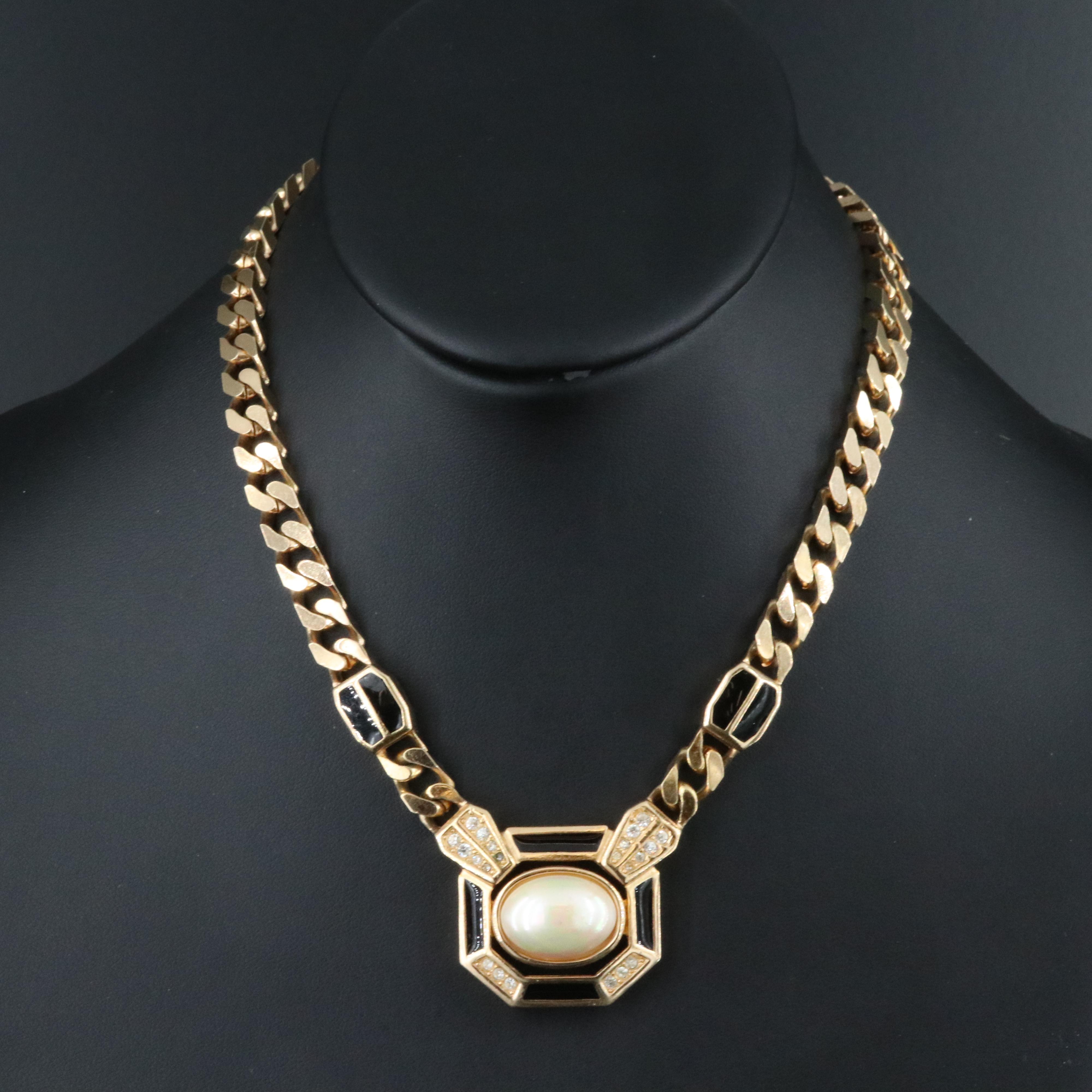 Christian Dior Faux Pearl and Crystal Necklace