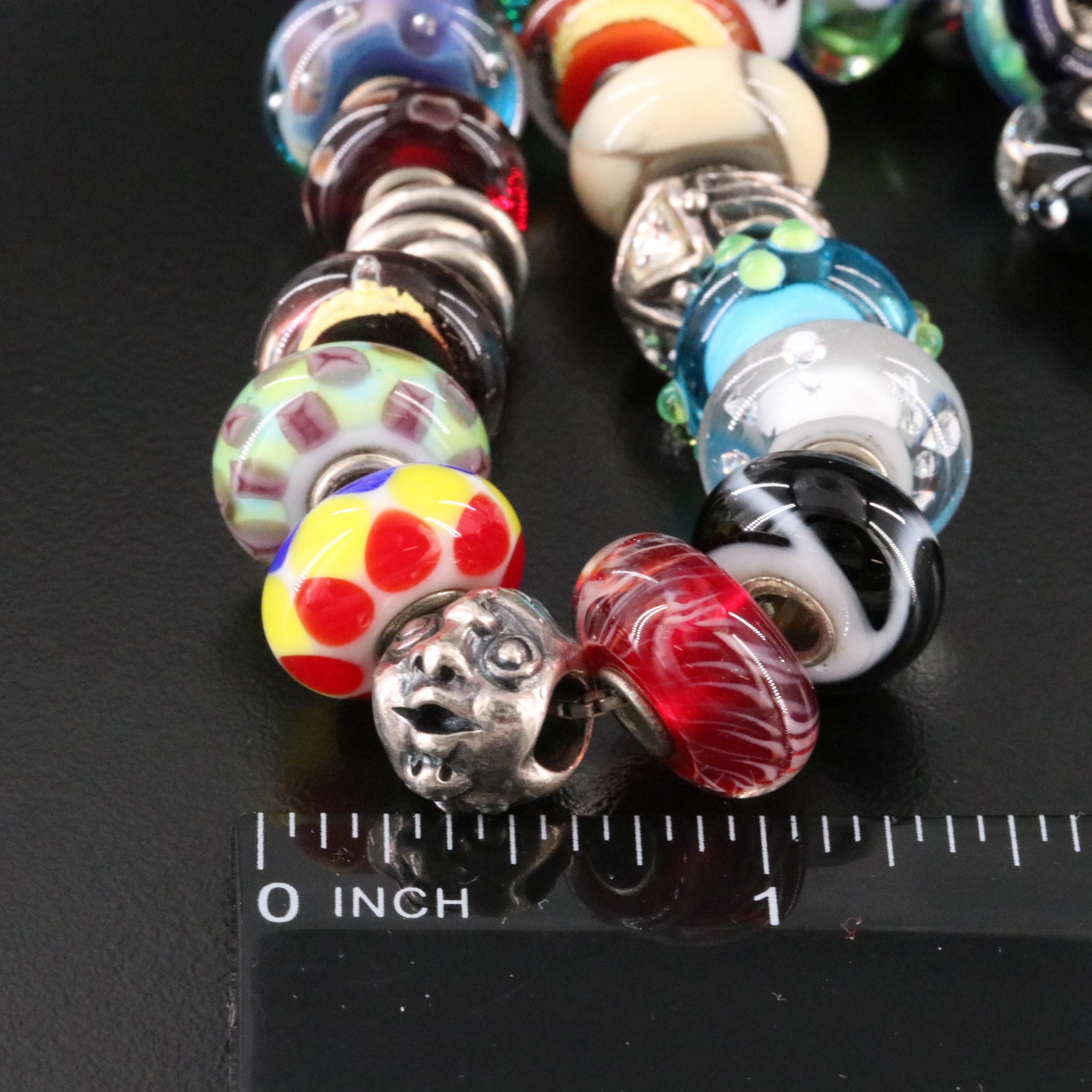 Sterling Rhinestone and Lamp Work Glass Trollbead Necklace