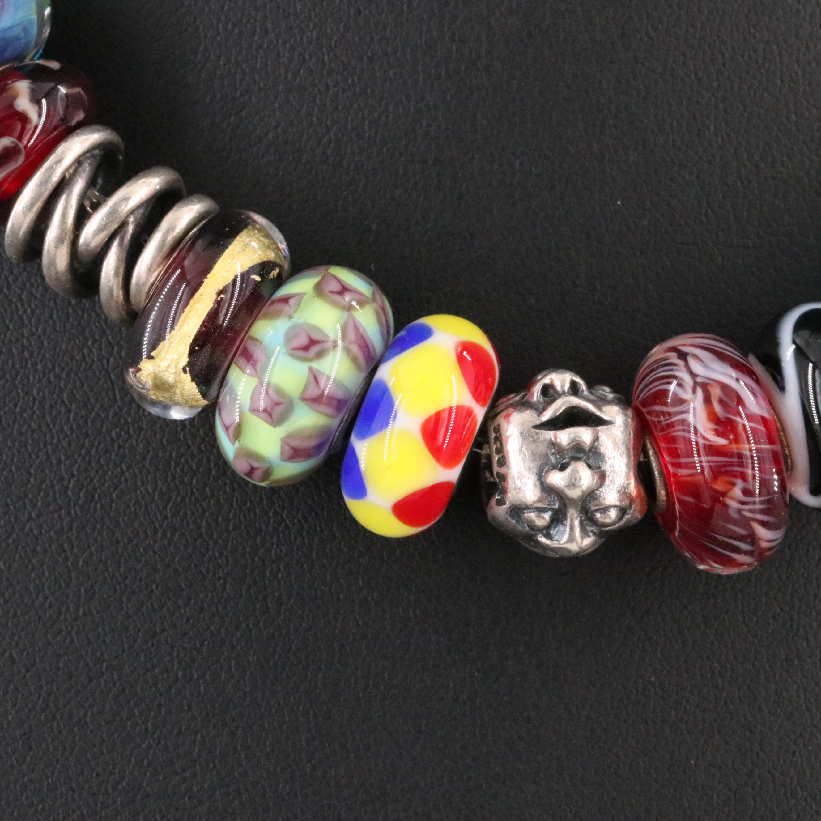 Sterling Rhinestone and Lamp Work Glass Trollbead Necklace