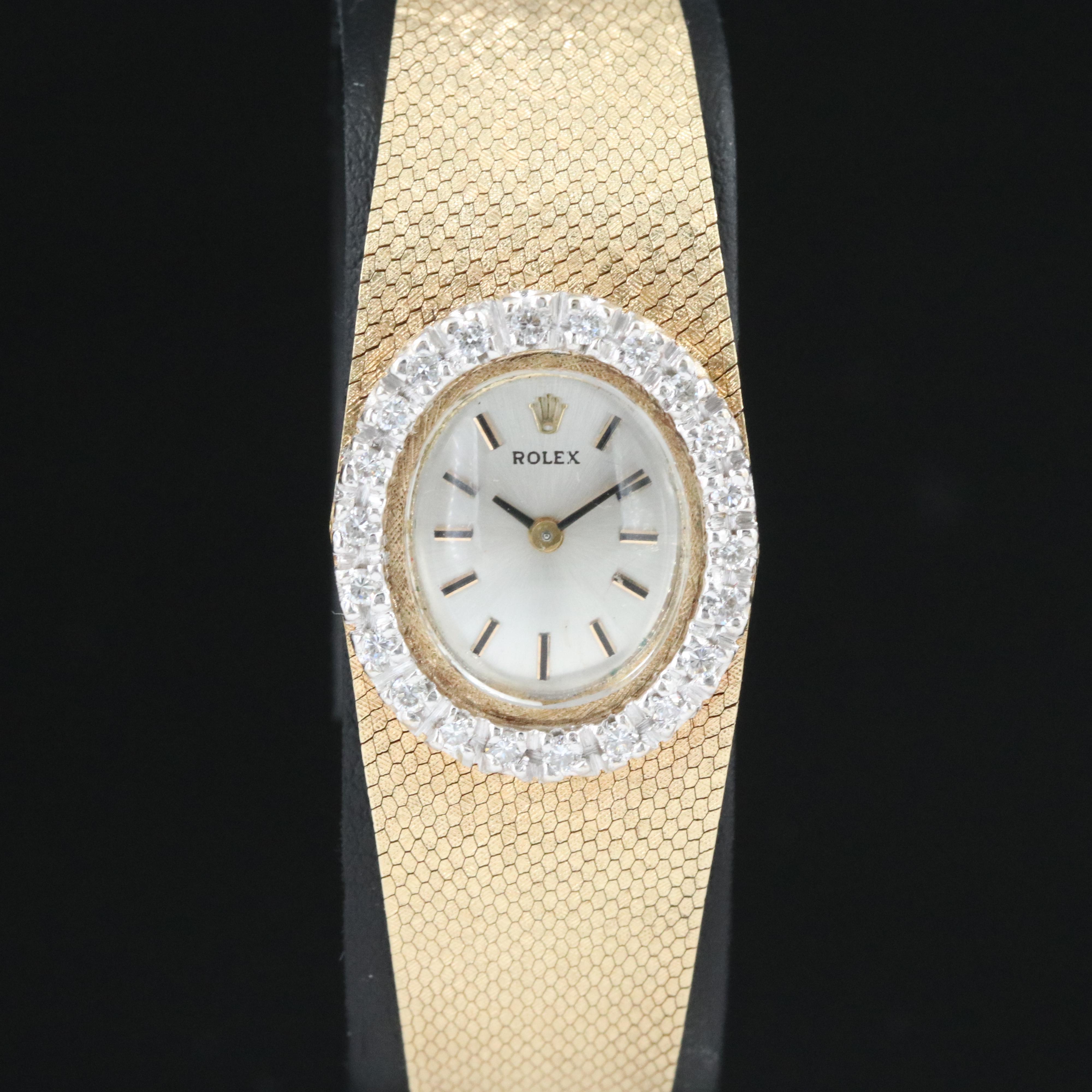 14K Vintage Rolex Custom Diamond Stem Wind Watch