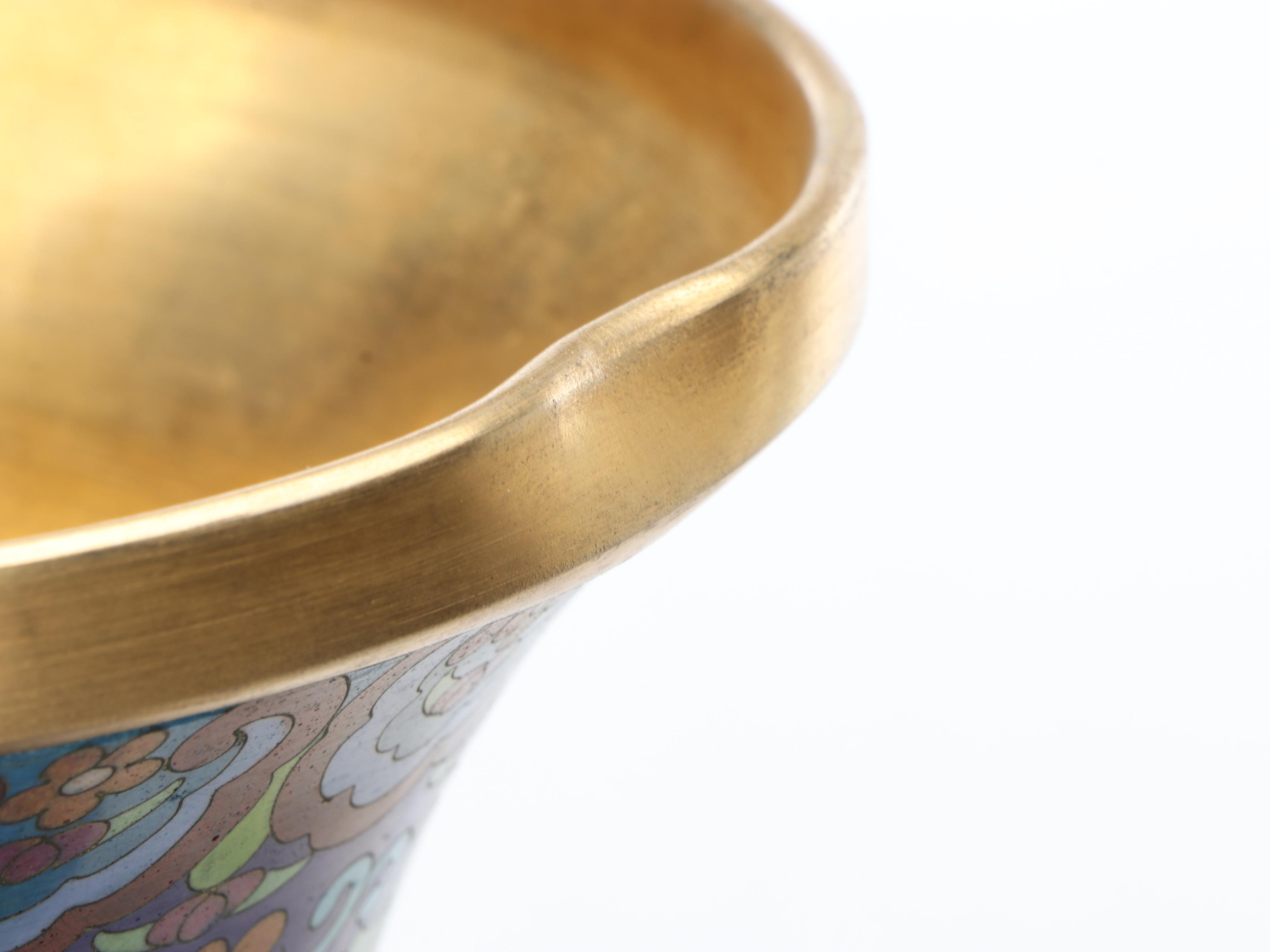 Chinese Cloisonné Enamel Brass Floor Vase with Wooden Stand