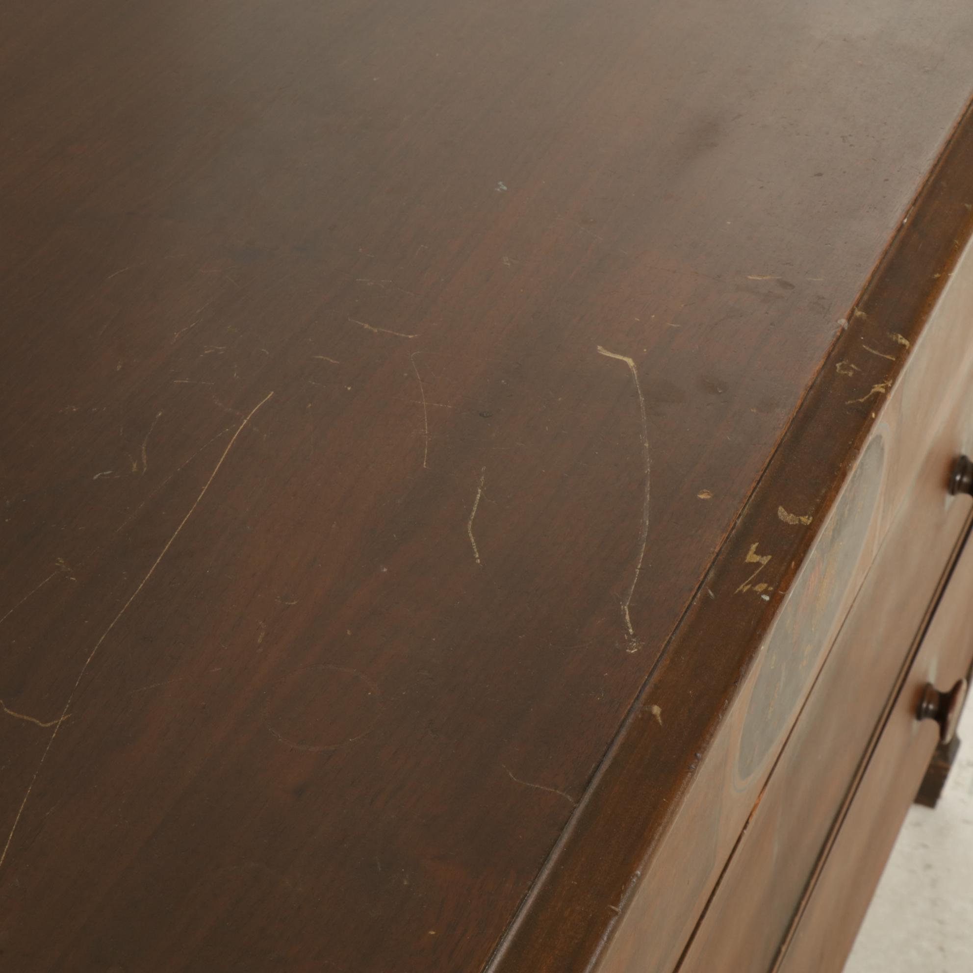 Mahogany Dresser and Mirror with Painted Medallion, Early 20th Century