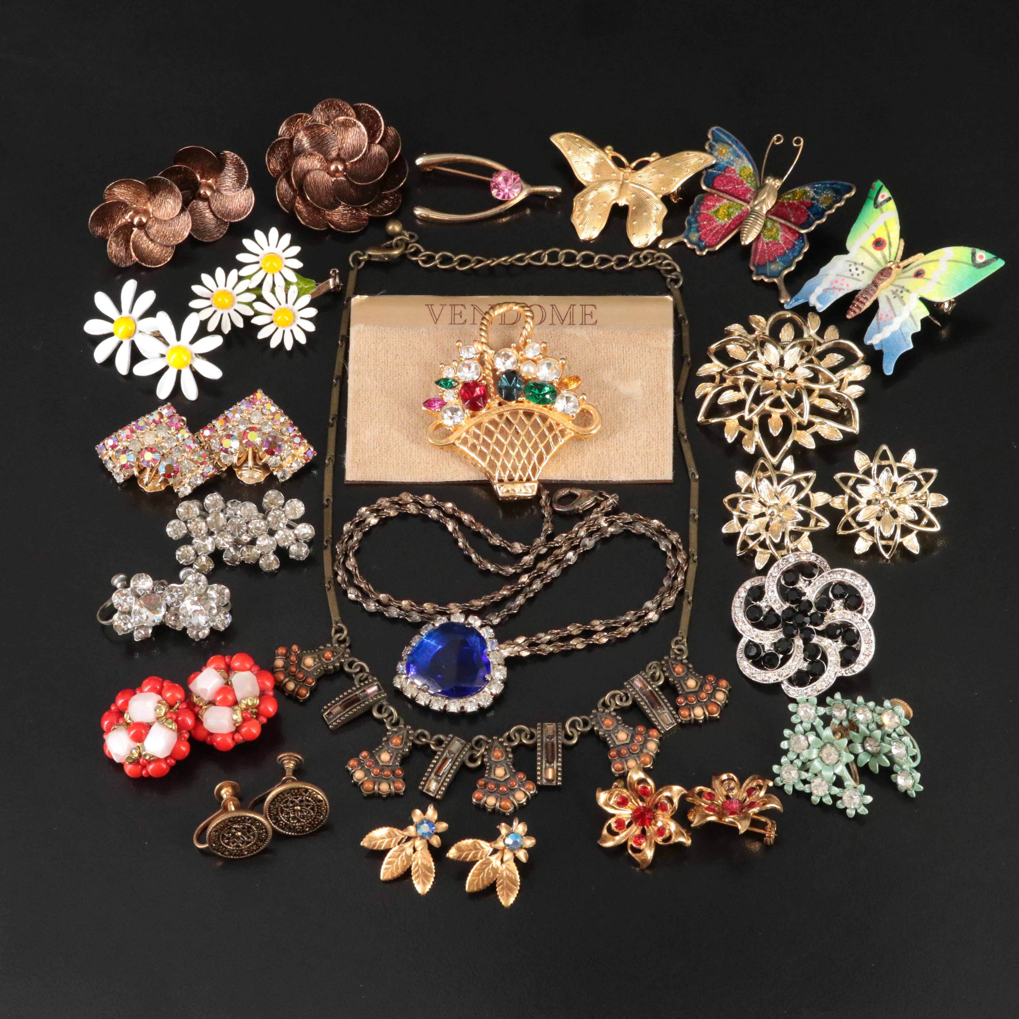 Vendome and Crystal Featured in Vintage Floral Themed Jewelry