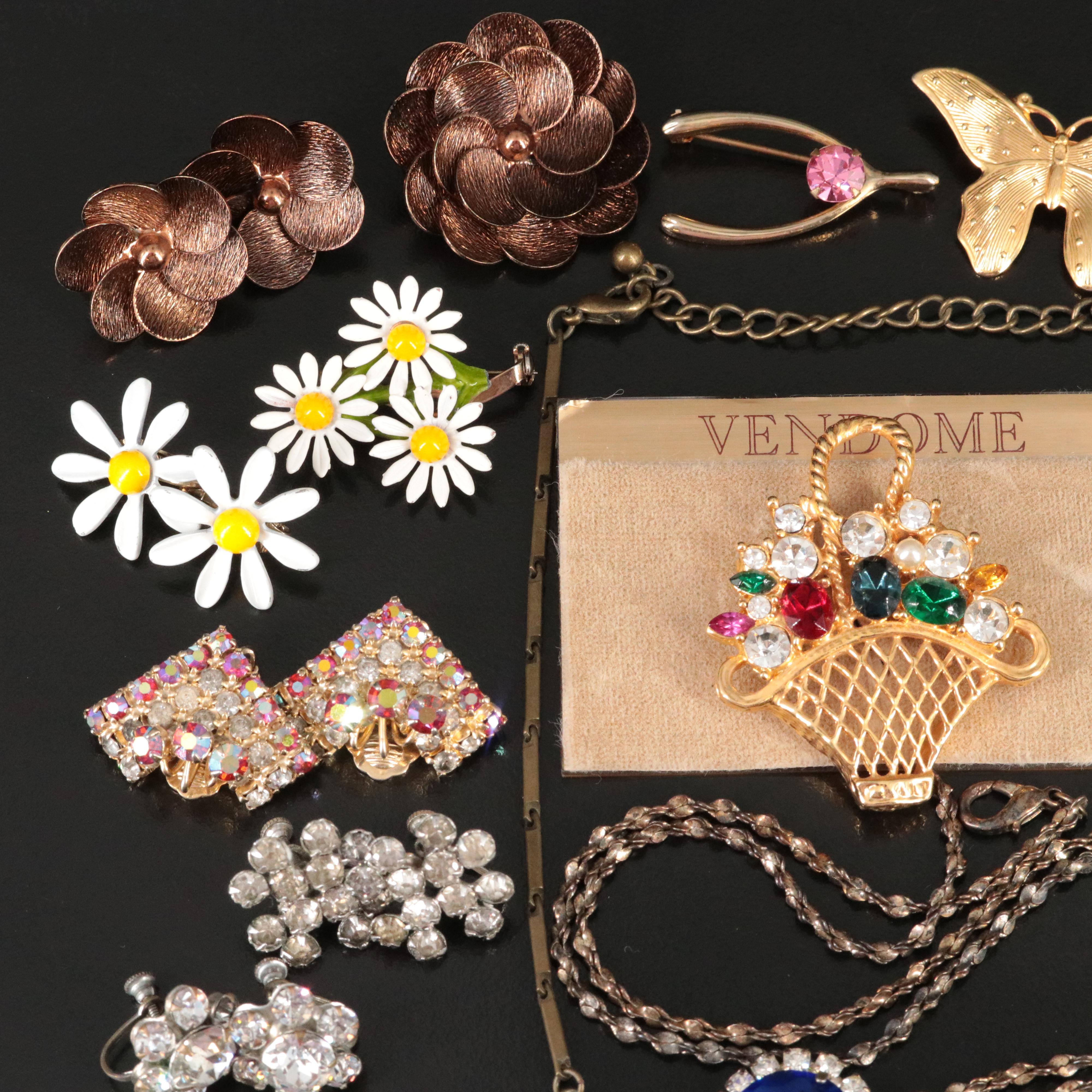 Vendome and Crystal Featured in Vintage Floral Themed Jewelry