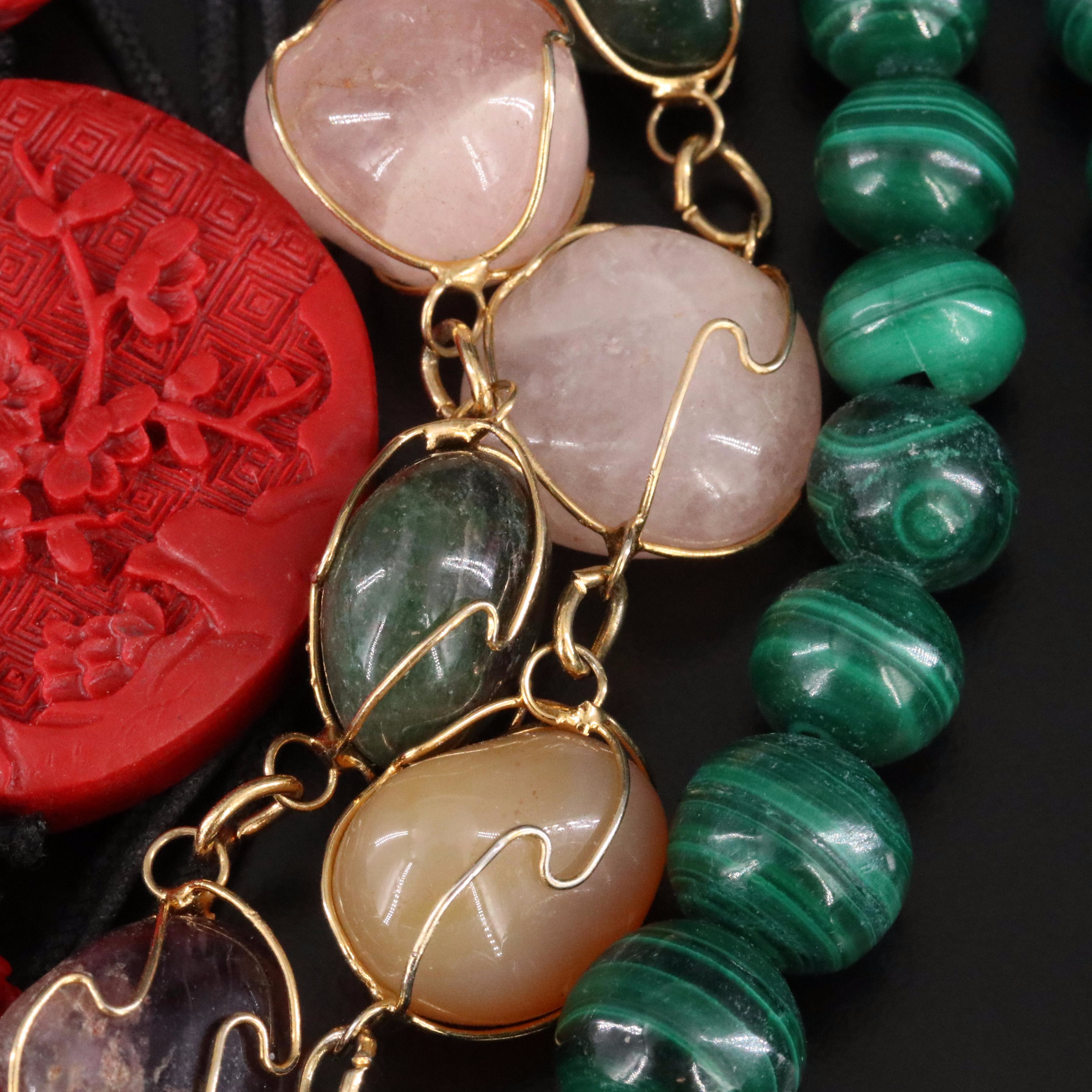Gemstone Necklaces Featuring Sterling, Malachite and Amethyst