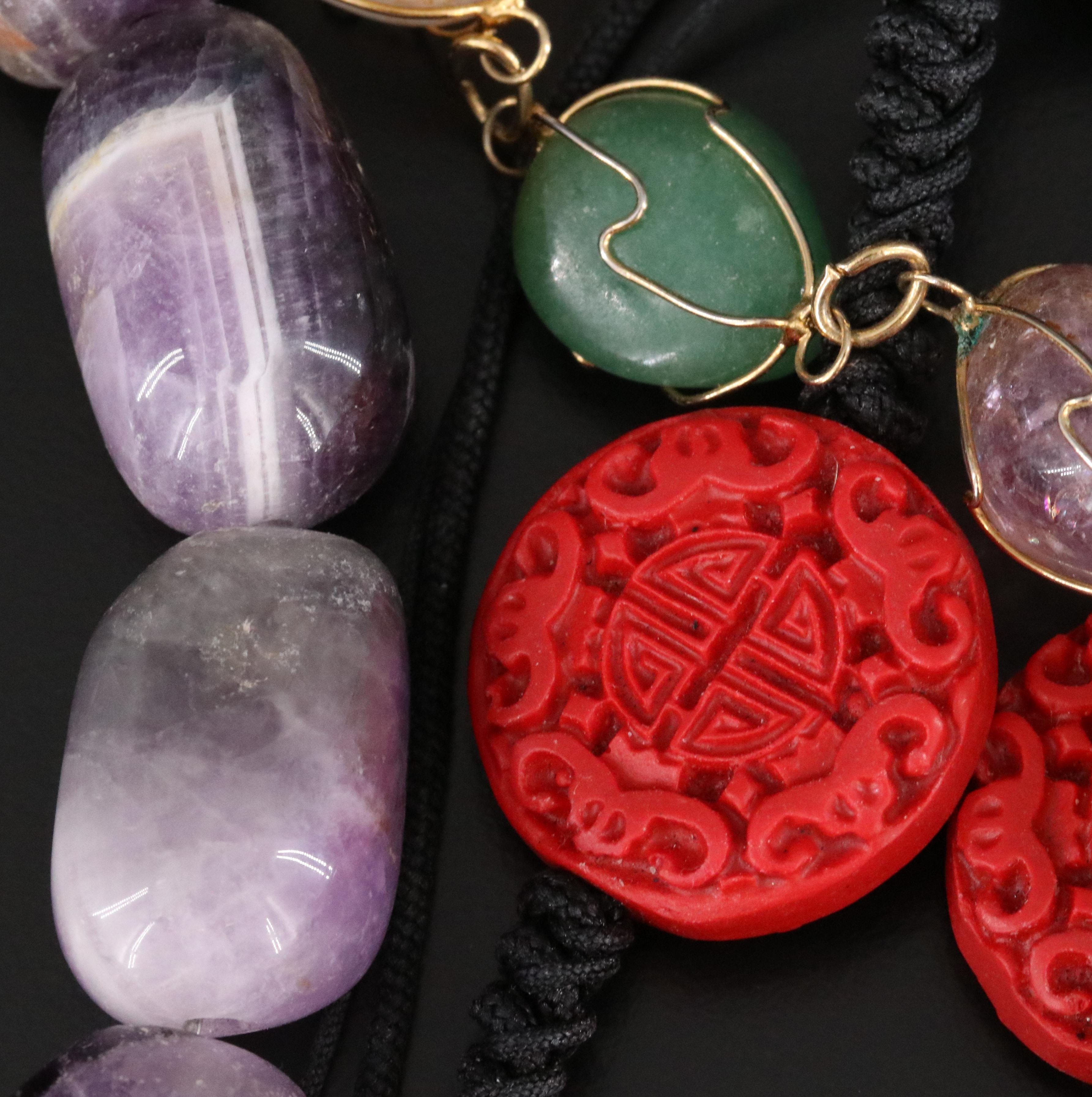 Gemstone Necklaces Featuring Sterling, Malachite and Amethyst