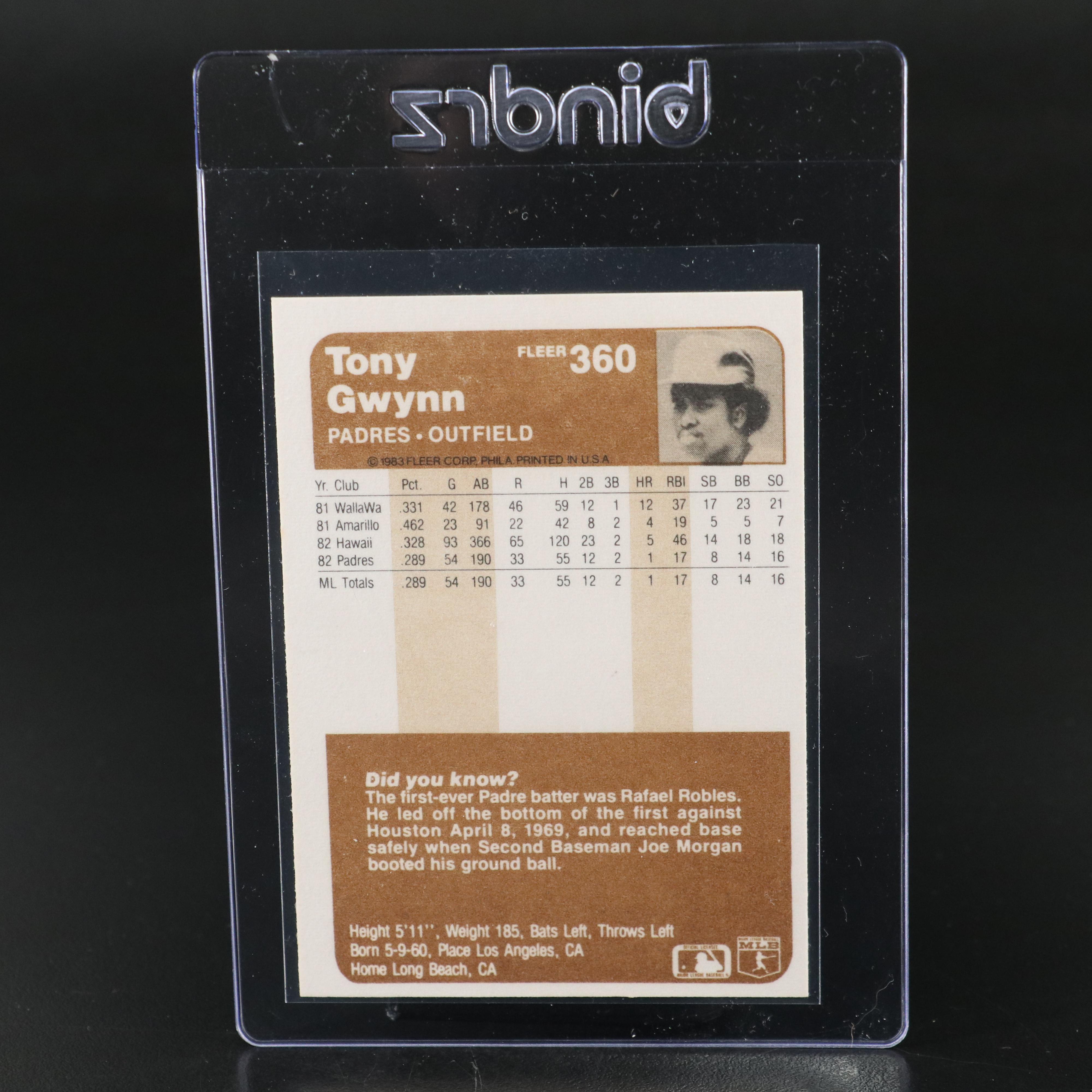 1983 Fleer Tony Gwynn San Diego Padres Rookie Baseball Card