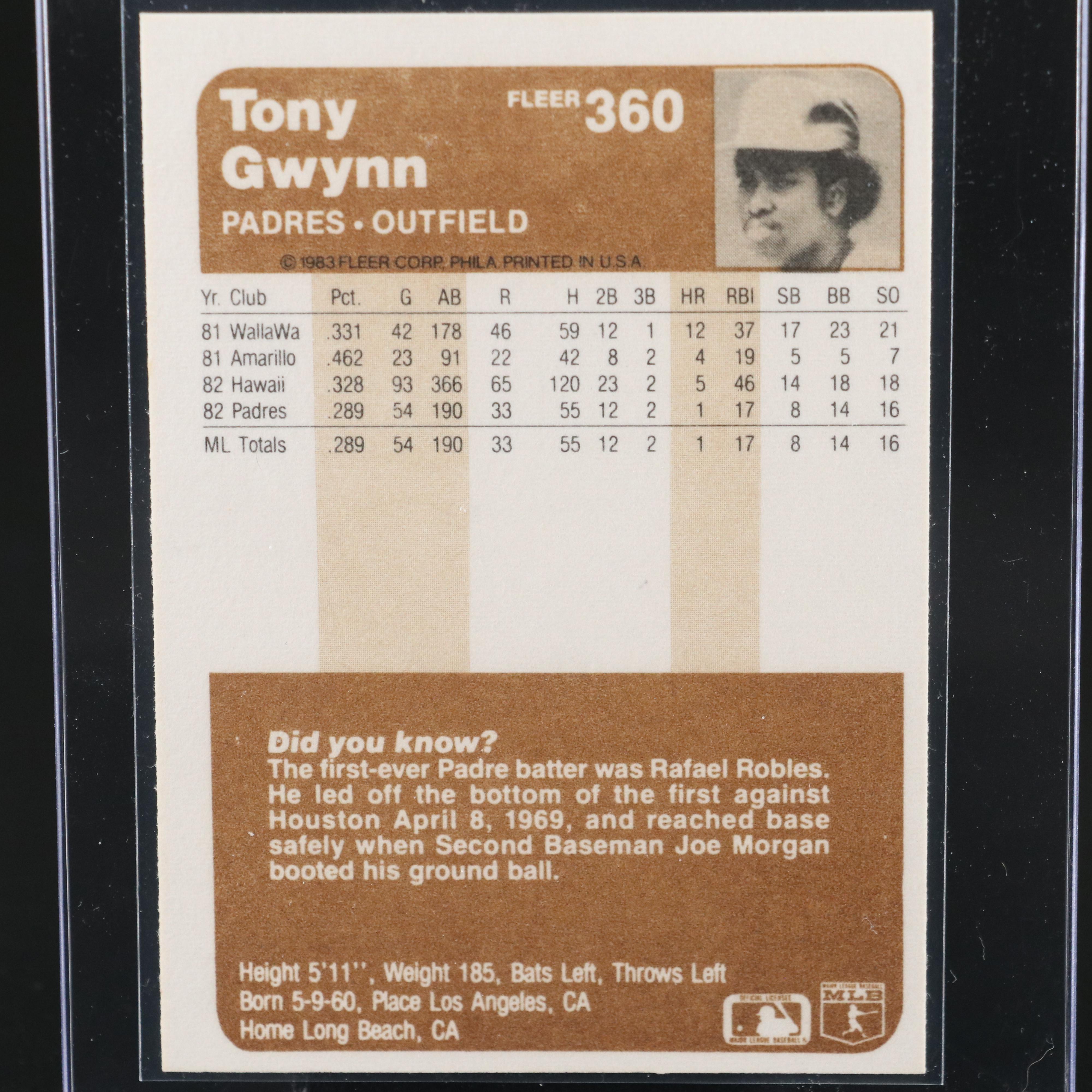 1983 Fleer Tony Gwynn San Diego Padres Rookie Baseball Card