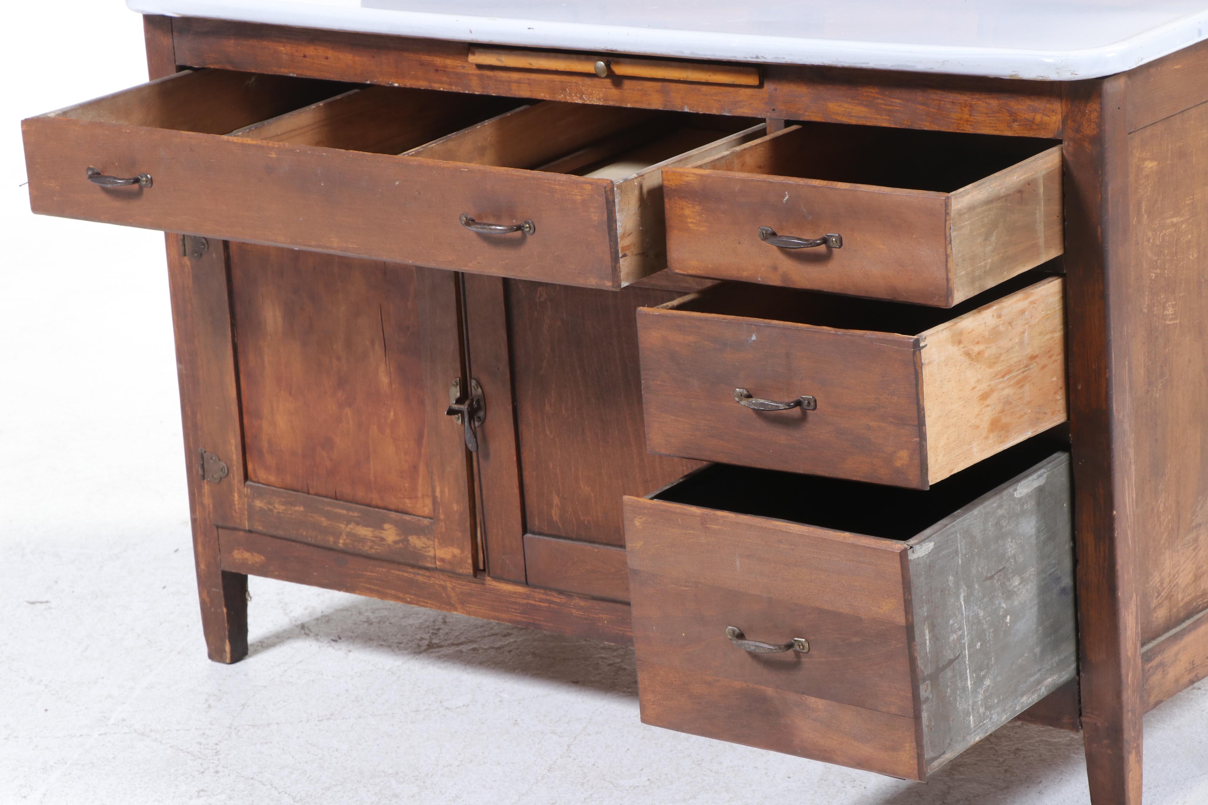 Art Deco Style Hoosier Cabinet with Accessories, Early to Mid-20th Century