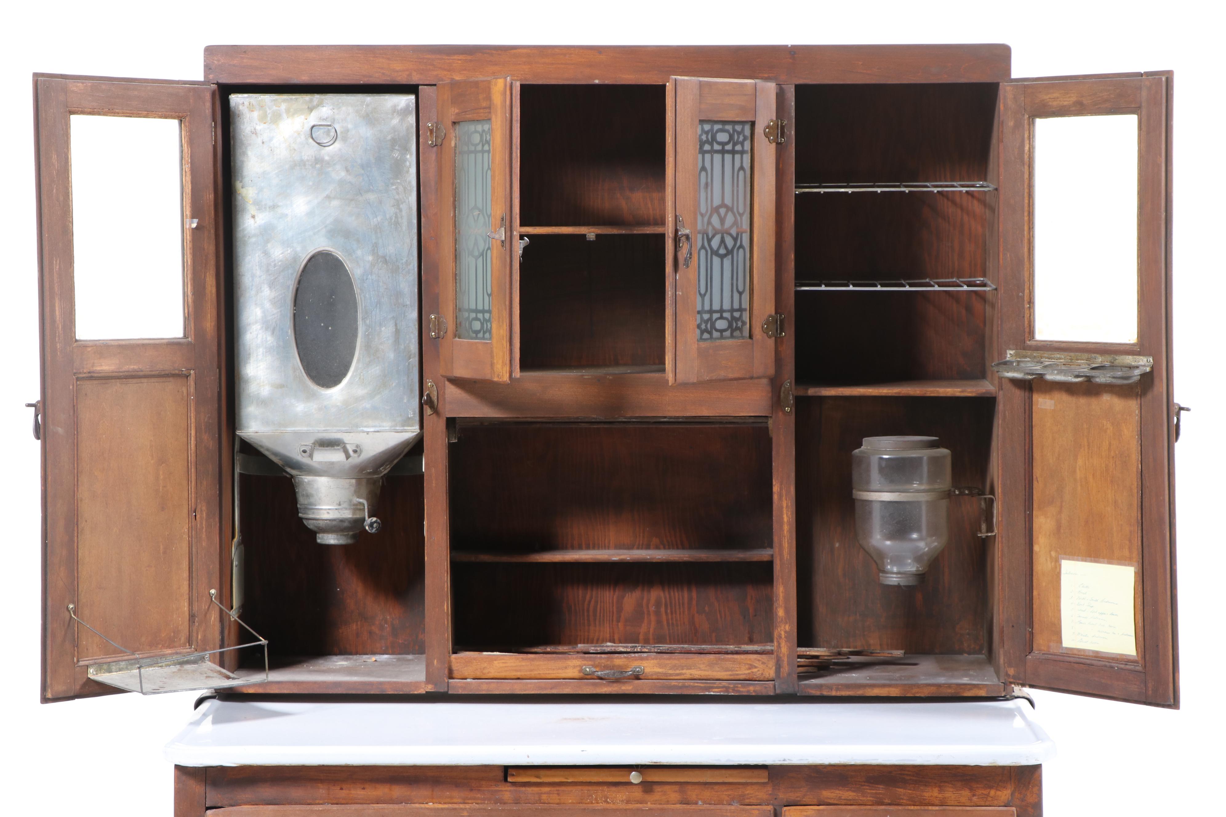 Art Deco Style Hoosier Cabinet with Accessories, Early to Mid-20th Century