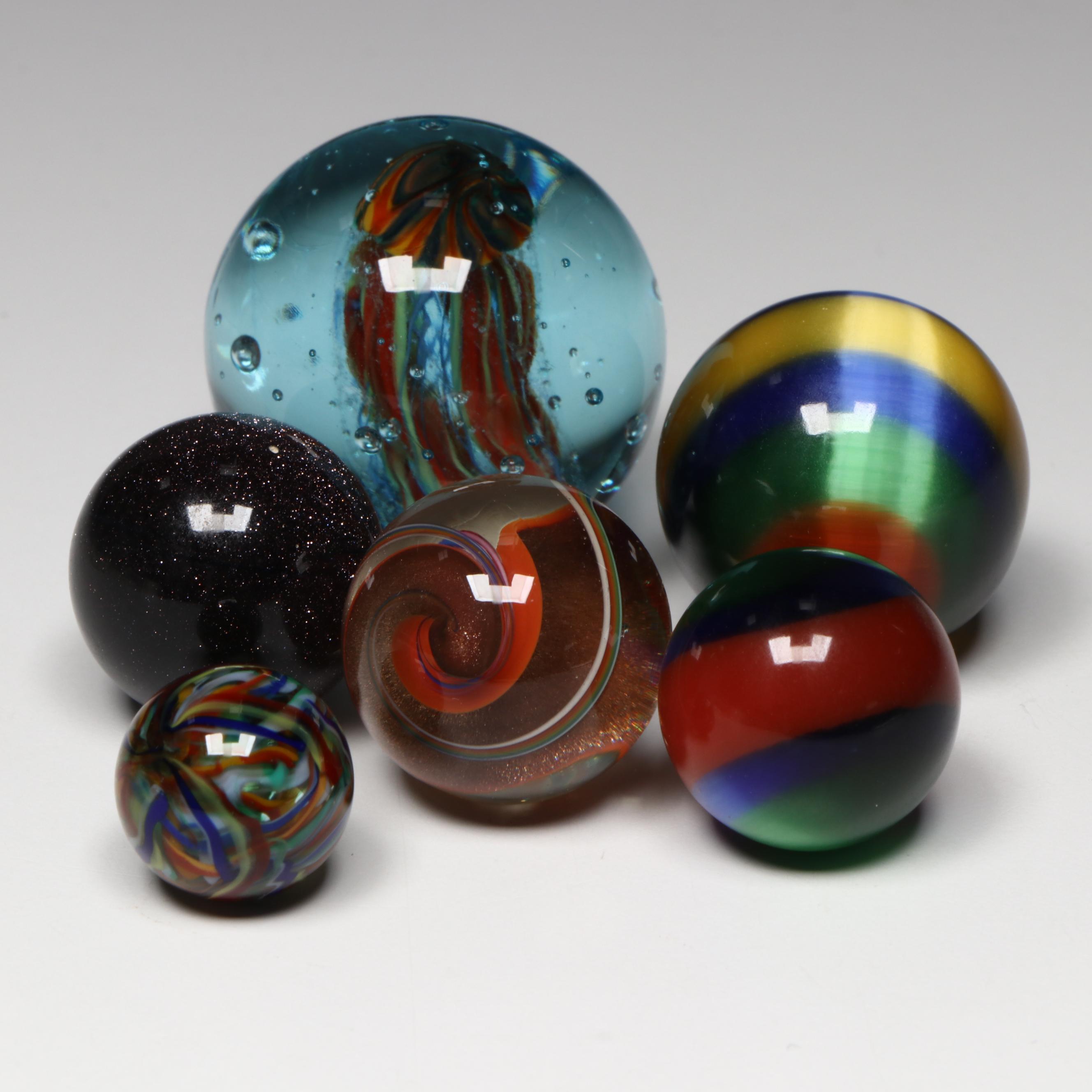 Mike Petura, Rolf Wald, Fiber Optic and Other Multicolor Art Glass Marbles