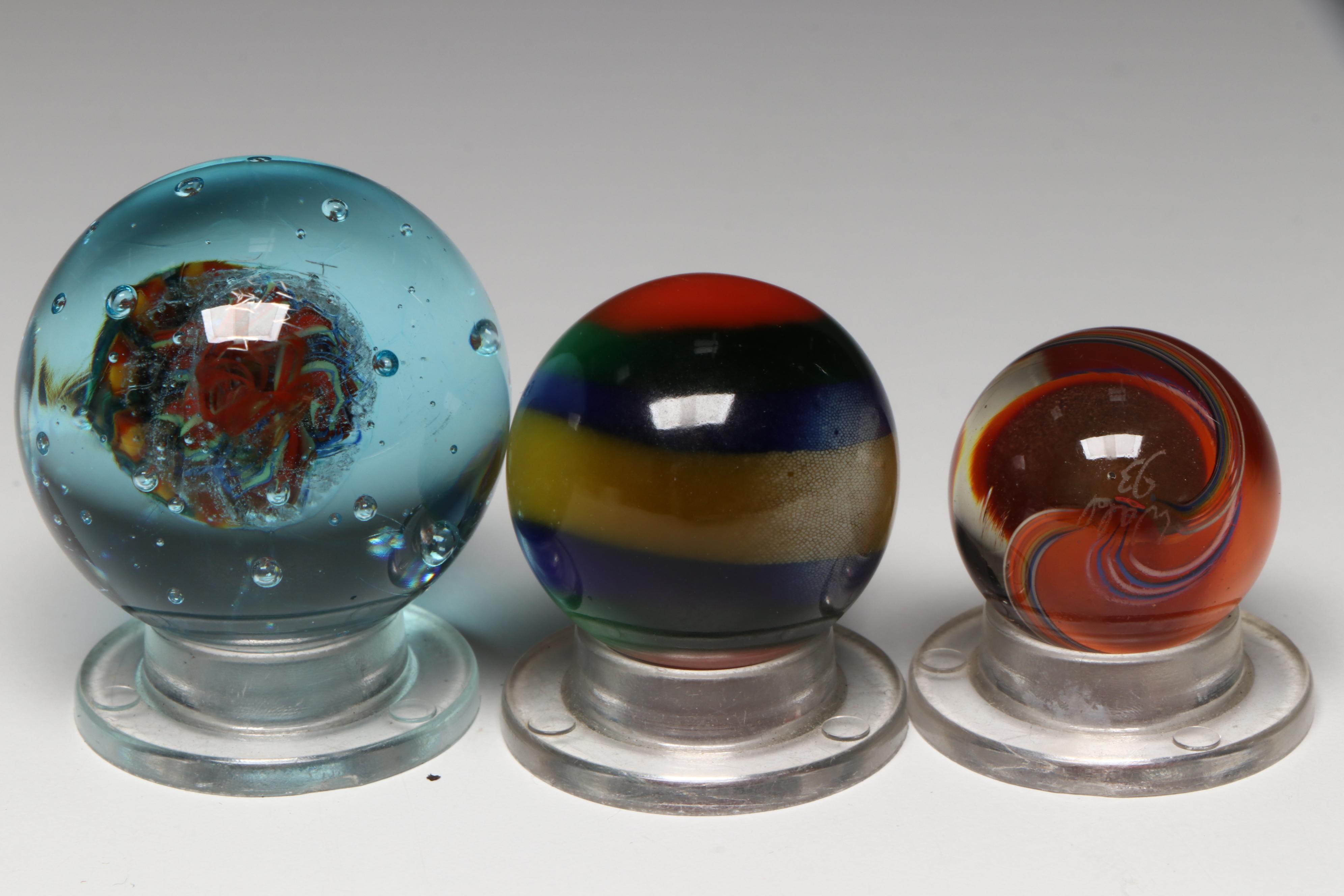 Mike Petura, Rolf Wald, Fiber Optic and Other Multicolor Art Glass Marbles