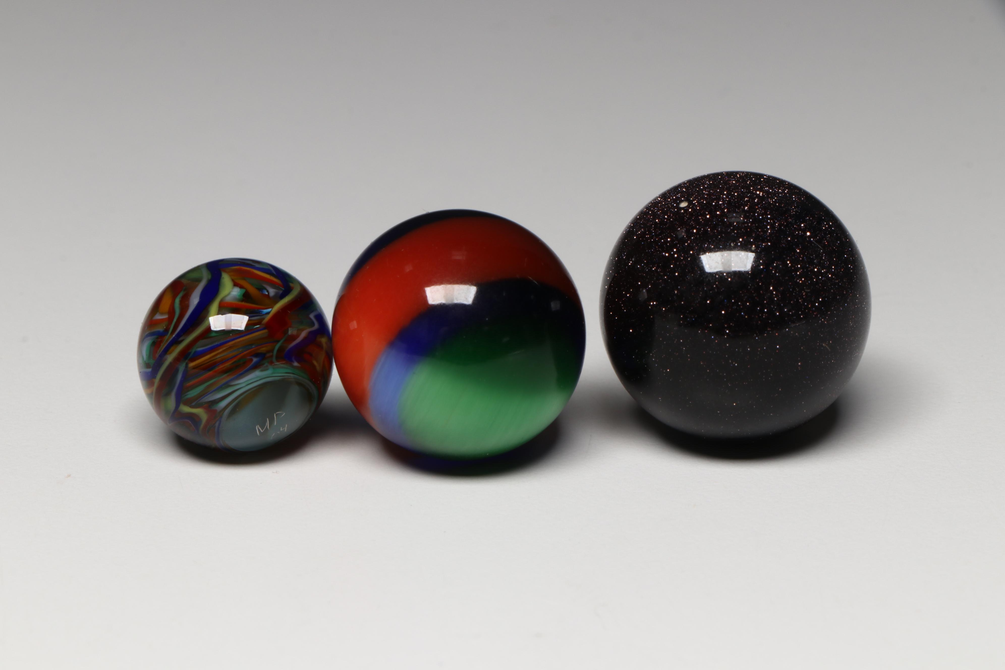 Mike Petura, Rolf Wald, Fiber Optic and Other Multicolor Art Glass Marbles