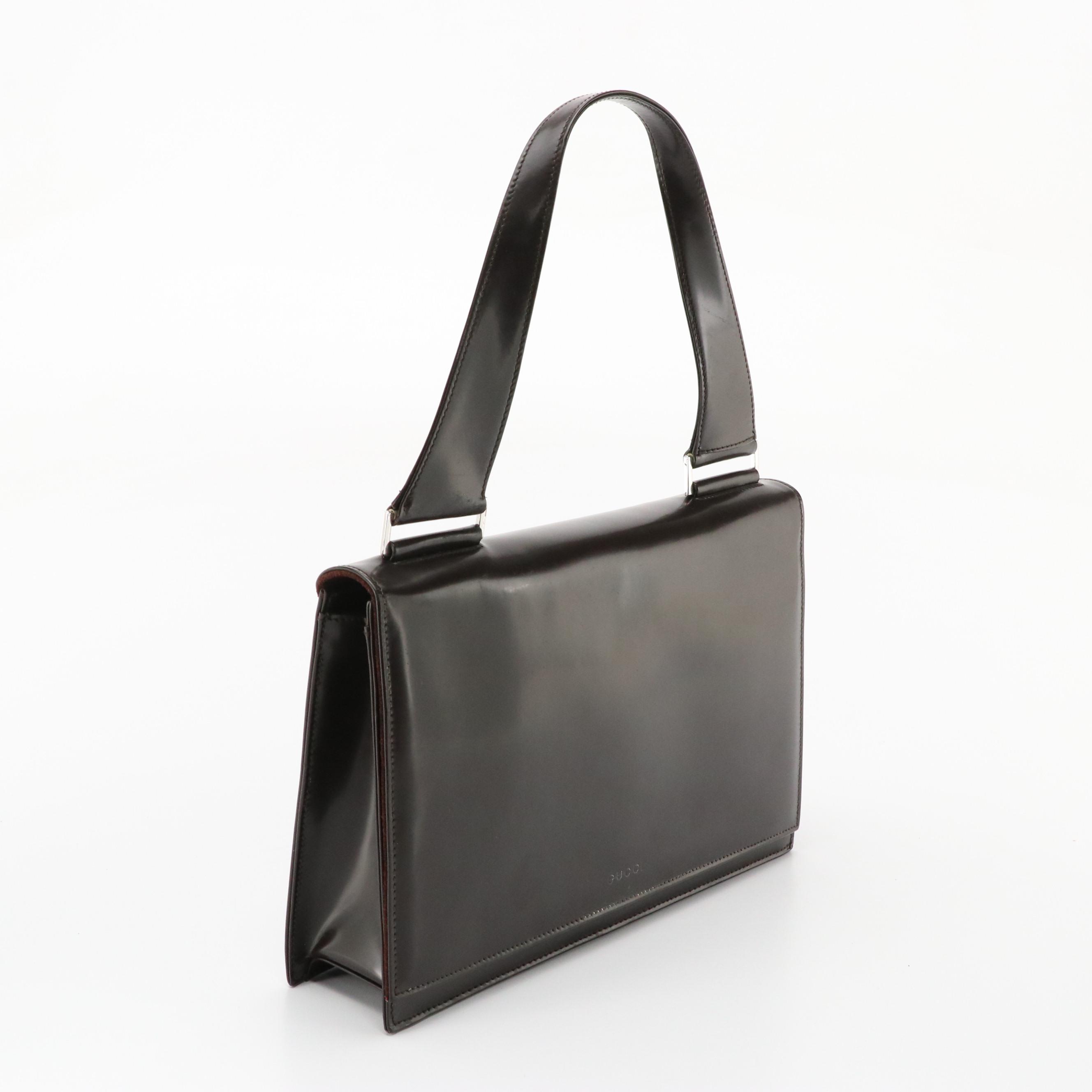 Gucci Full Flap Shoulder Bag in Dark Brown Glazed Leather